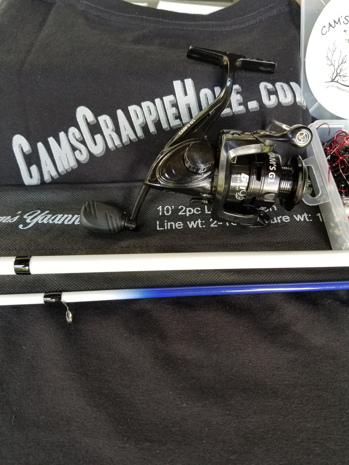 Cam's 10ft. 2pc. Yaannk Stik + 7 (BB) Cam's Xtralite Reel + Plastics and Hooks Kit