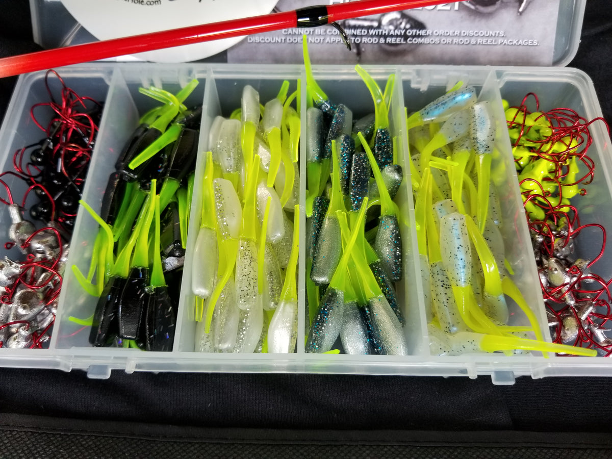 Cam's 9ft. 2pc. Yaannk Stik + 7 (BB) Cam's Xtralite Reel + Plastics and Hooks Kit