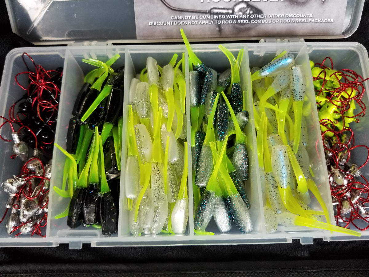 Cam's 9ft. 2pc. Yaannk Stik + 7 (BB) Cam's Xtralite Reel + Plastics and Hooks Kit