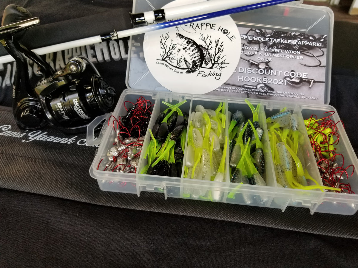 Cam's 10ft. 2pc. Yaannk Stik + 7 (BB) Cam's Xtralite Reel + Plastics and Hooks Kit