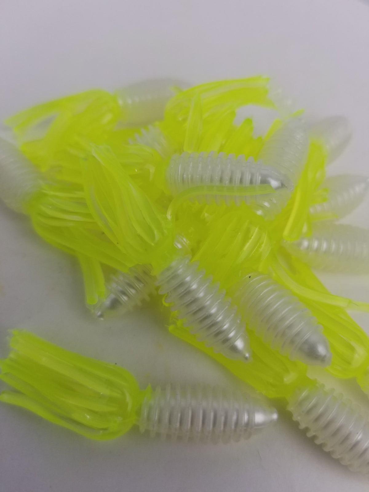 Cam's 1.75" Crappie Slab Shad Pearl White/Chartreuse Plastics
