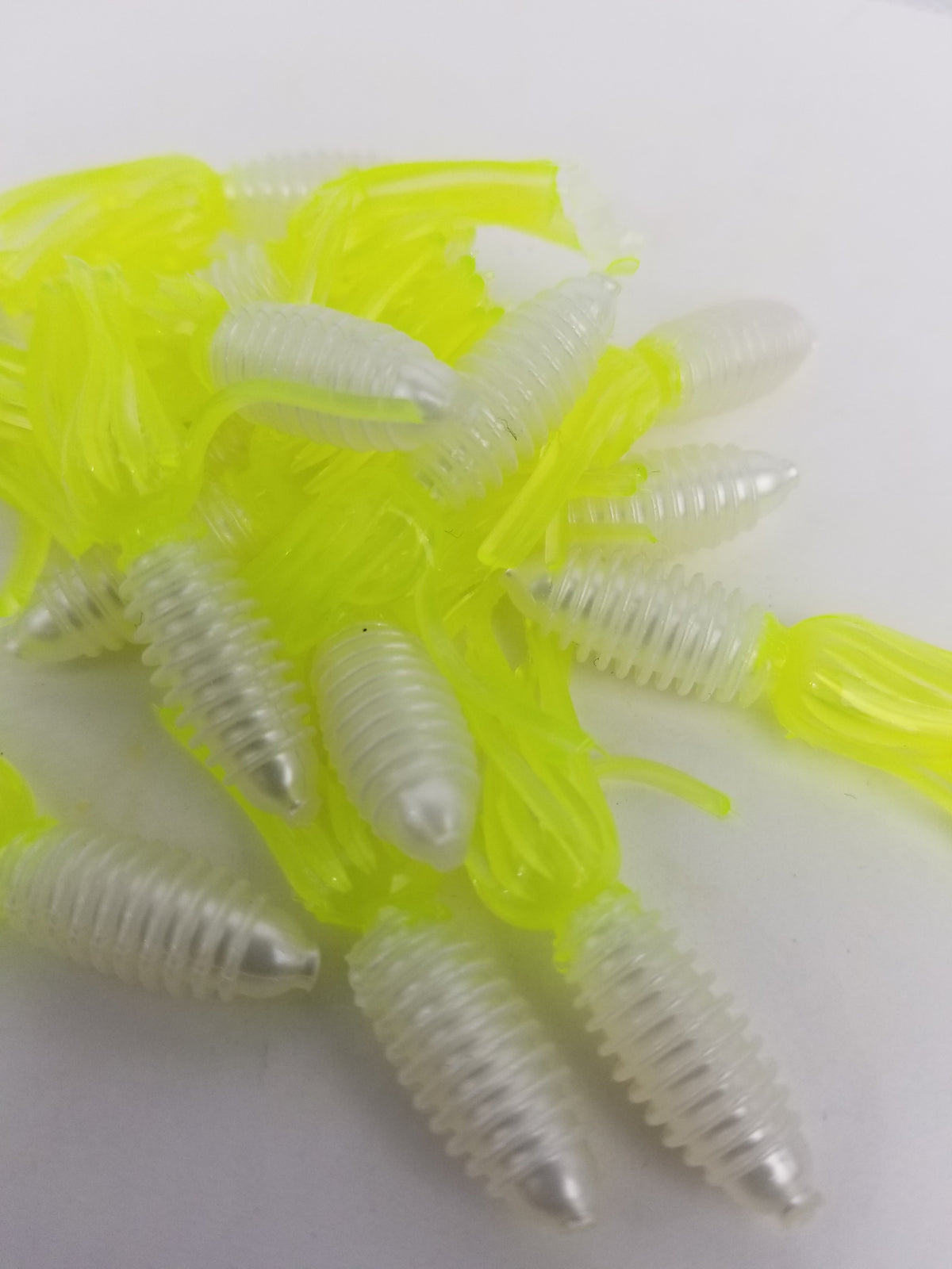 Cam's 1.75" Crappie Slab Shad Pearl White/Chartreuse Plastics