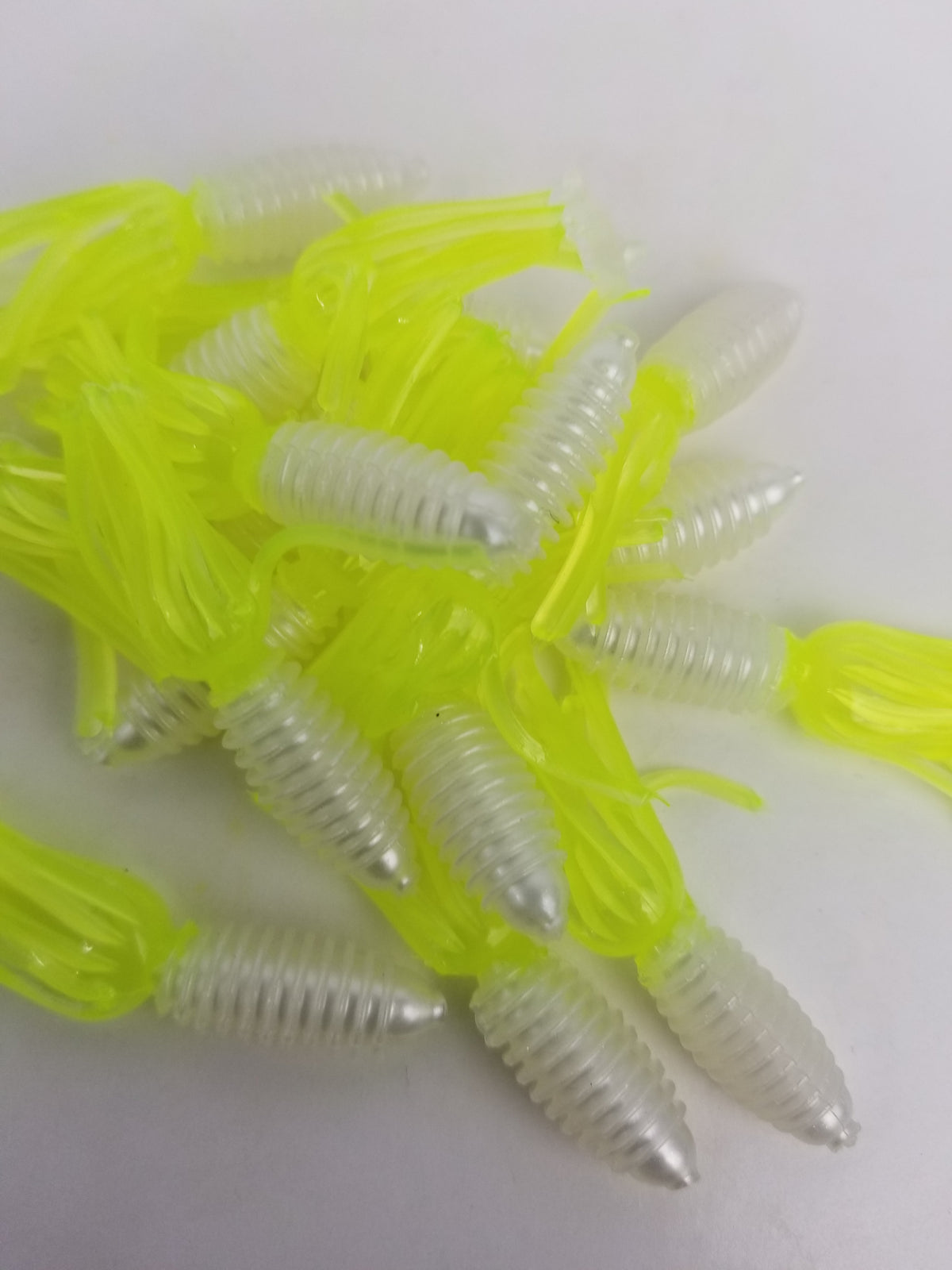 Cam's 1.75" Crappie Slab Shad Pearl White/Chartreuse Plastics