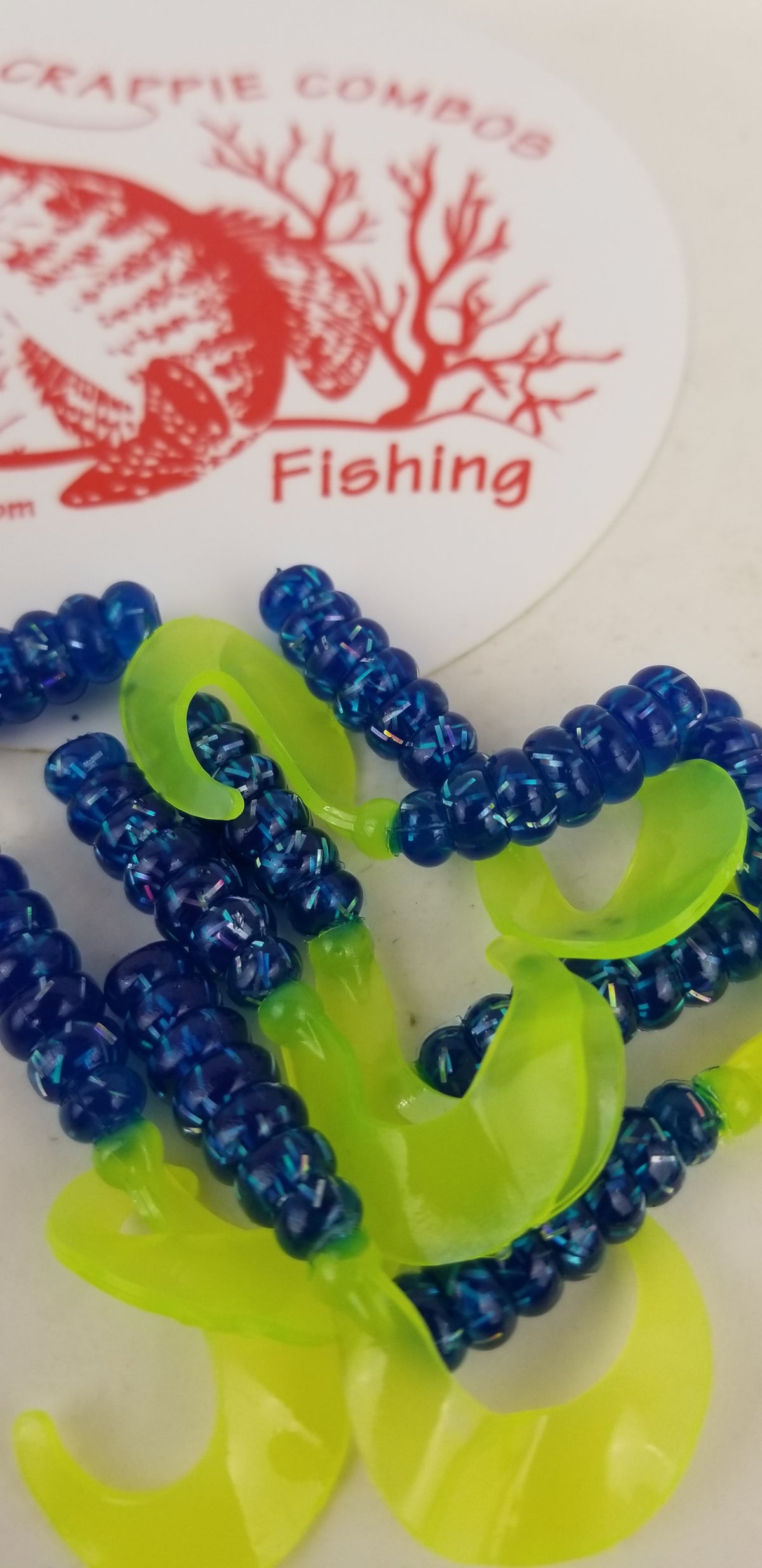 Cam's 2"(HOLOGRAM FLAKE) FIREBALL BLUE 100pc  Curly Tail Crappie Soft Jigs  [A Cam's Exclusive]
