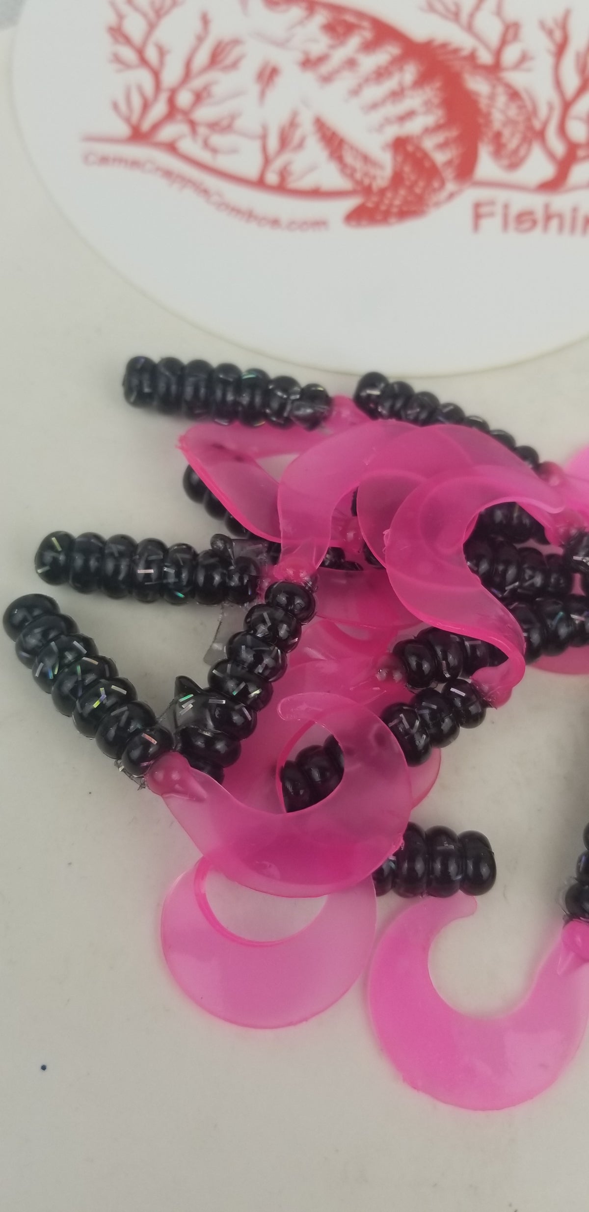 Cam's 2" BLACK BLAZE (HOLOGRAM FLAKE)  Curly Tail Grub 40pc  Crappie Soft Jigs  [A Cam's Exclusive]