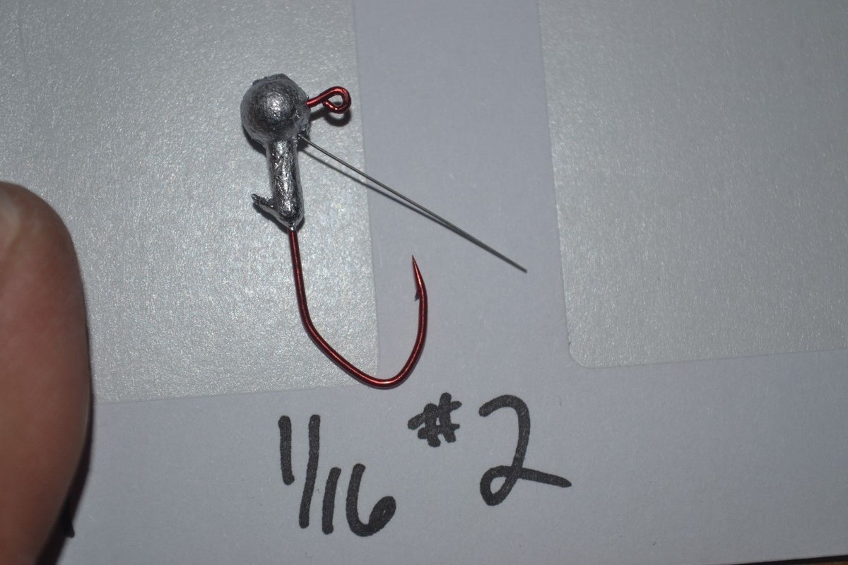 25pc Cam's 1/16 Round Head Weedless Jig Head #2  Red (Laser Sharp) Nasty Bend Hooks