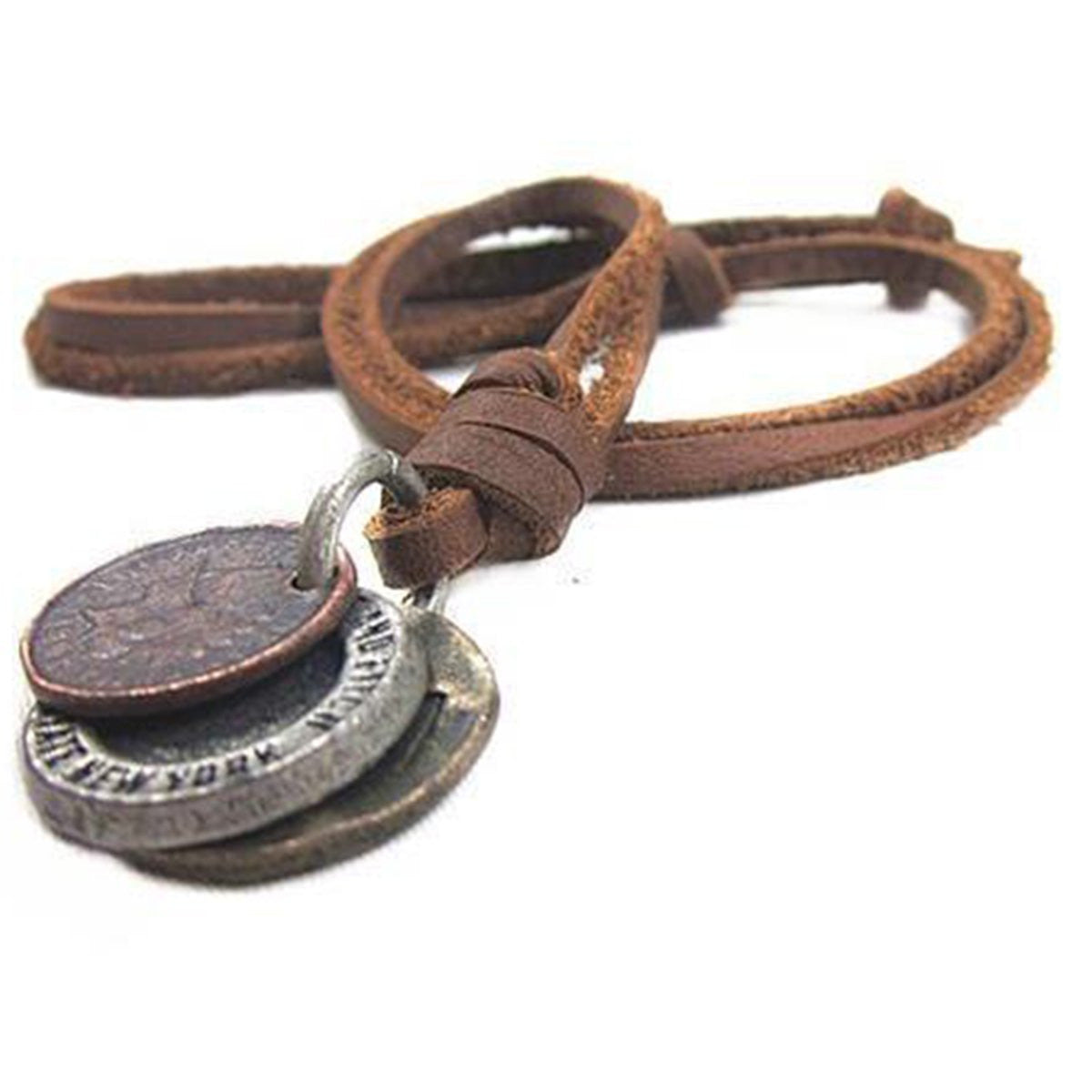 Men's-Women's Retro 3 Coin Pendant Charm 100% Leather Necklace Hot!