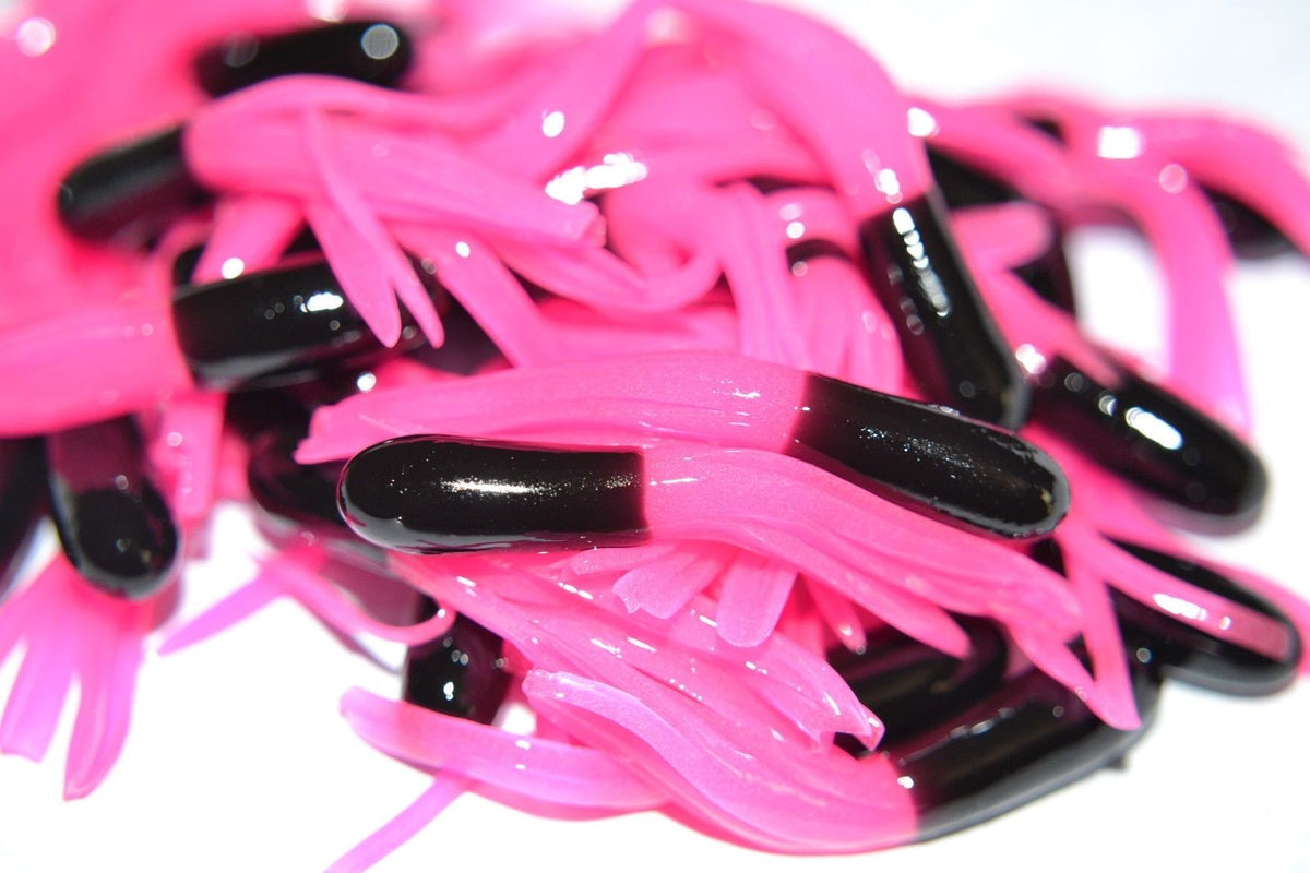 Cam's 35 pc Glow-n-Dark Black and Pink Fire Dragon 1.5" Tube Crappie Soft Jigs