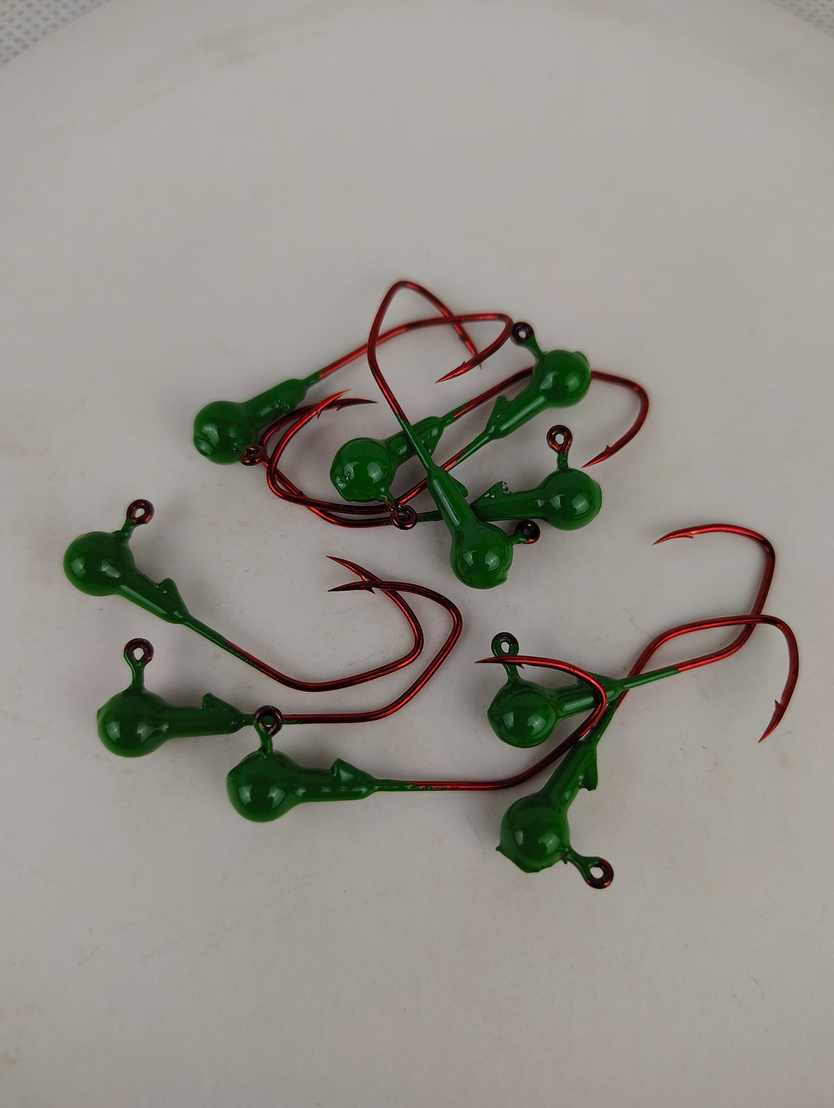 25ct.- 1/16oz. Painted Cam's DIESEL BUILT John Deere Green w/ 1/0 Deadly Blood Hooks (Chemically Sharpened)