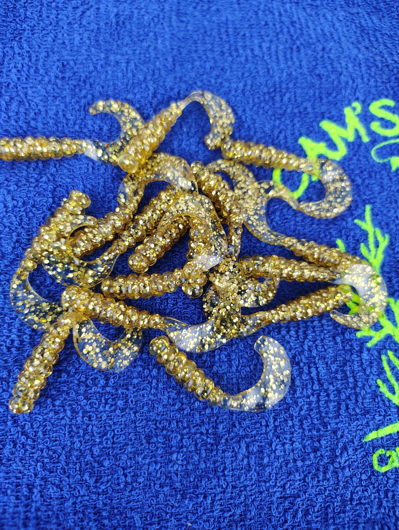 Cam's 2"(HOLOGRAM FLAKE) MR OCTOBER GOLD 100pc (SPLIT SET) Curly Tail Crappie Soft Jigs [A Cam's Exclusive