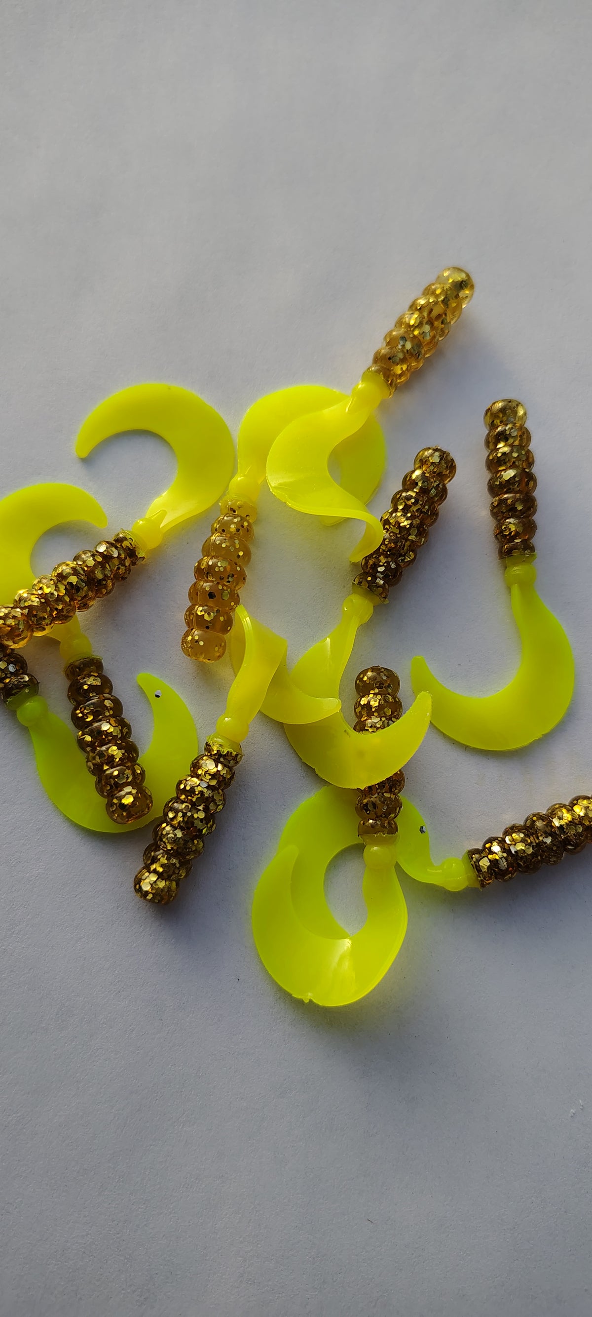 Cam's 2"(HOLOGRAM FLAKE) GOLDFINGER (SUNSHINE TAIL) 100pc Curly Tail Crappie Soft Jigs [A Cam's Exclusive