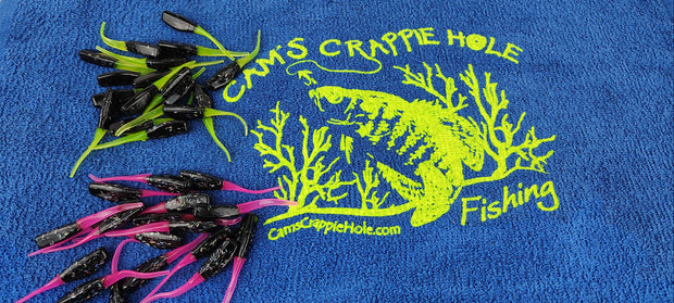 Cam's 2"(HOLOGRAM FLAKE) BLACK & CHARTREUSE/FIRETAIL BLAZE STINGER SHAD 100pc (SPLIT SET) Crappie Soft Jigs [A Cam's Exclusive