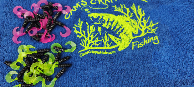 Cam's 2"(HOLOGRAM FLAKE) BLACK & CHARTREUSE/ FIRETAIL BLAZE 100pc (SPLIT SET) Curly Tail Crappie Soft Jigs [A Cam's Exclusive]