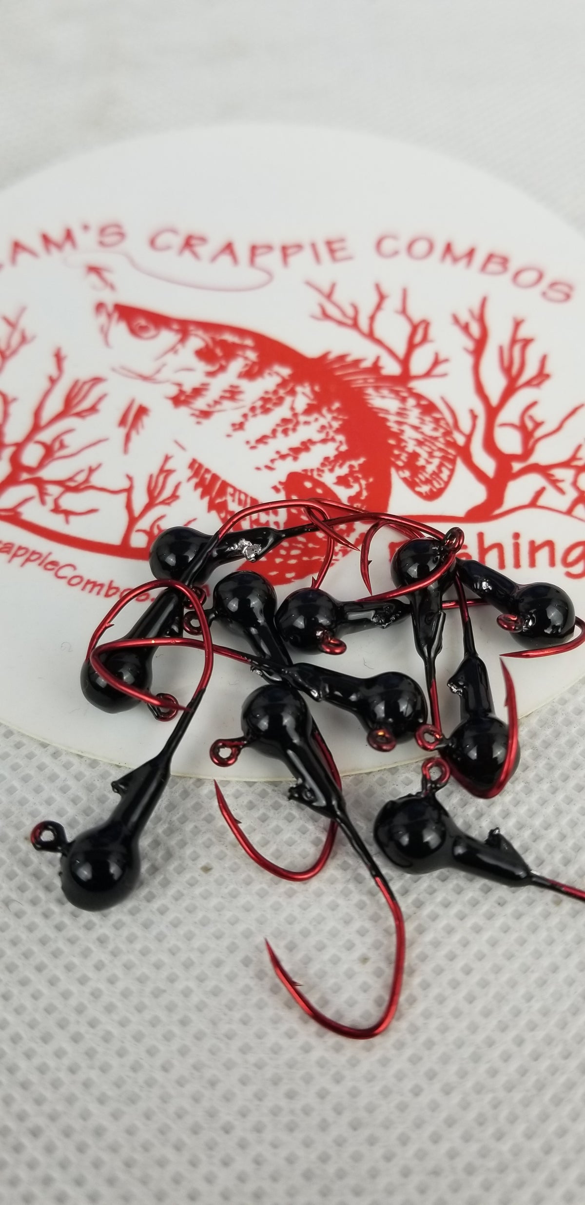 40 pk. 1/32 oz. Cam's "Black" Painted jigs with Collar and #2 Red Chrome "NASTY BEND HOOK"