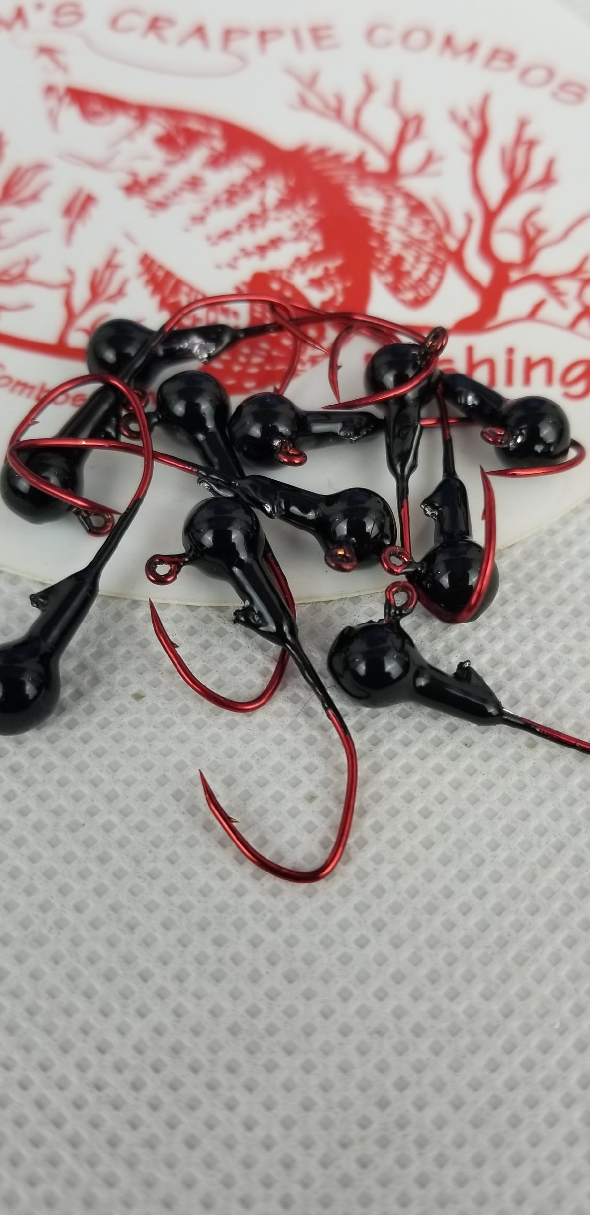 40 pk. 1/32 oz. Cam's "Black" Painted jigs with Collar and #2 Red Chrome "NASTY BEND HOOK"