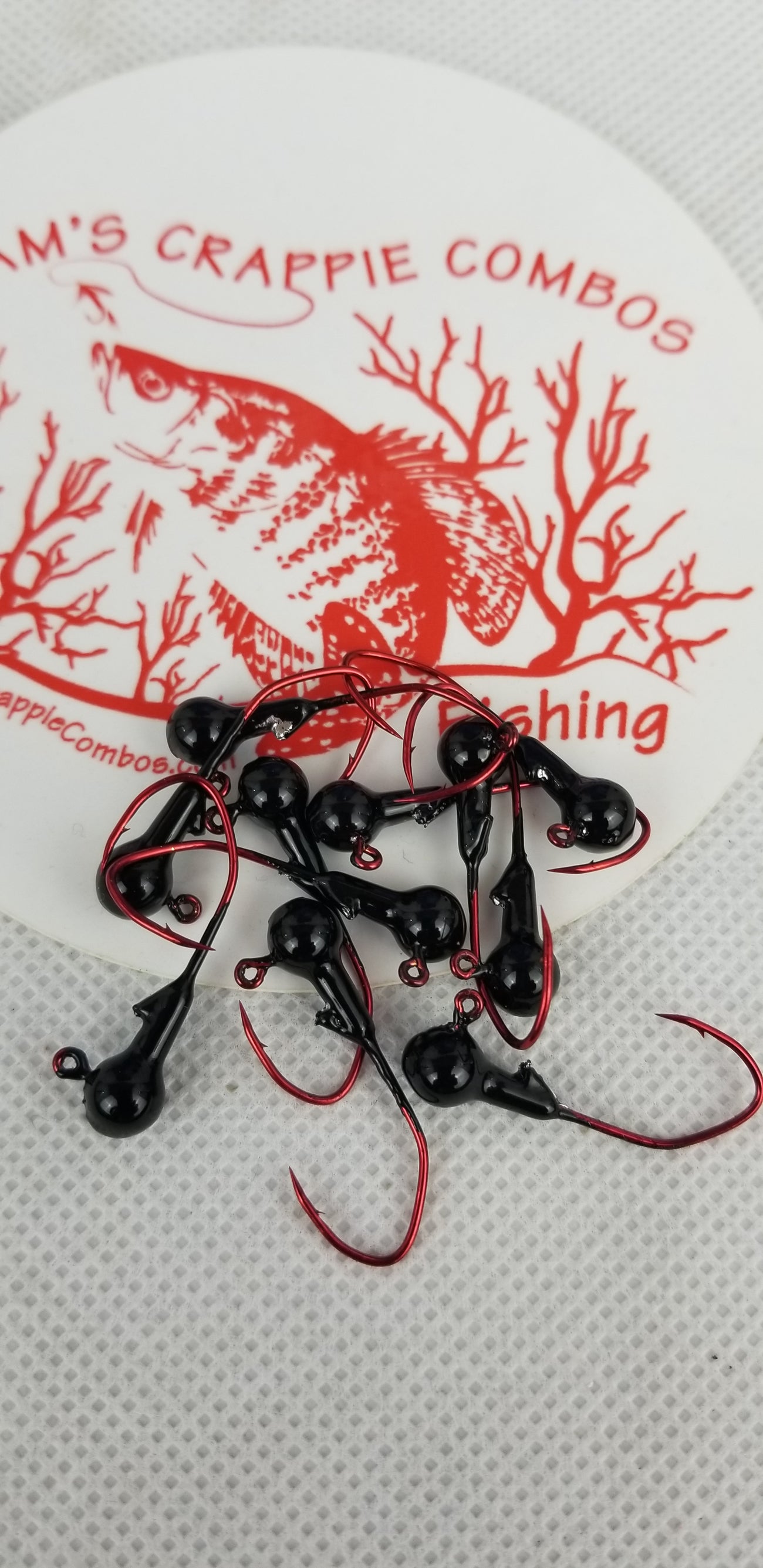 40 pk. 1/32 oz. Cam's "Black" Painted jigs with Collar and #2 Red Chrome "NASTY BEND HOOK"