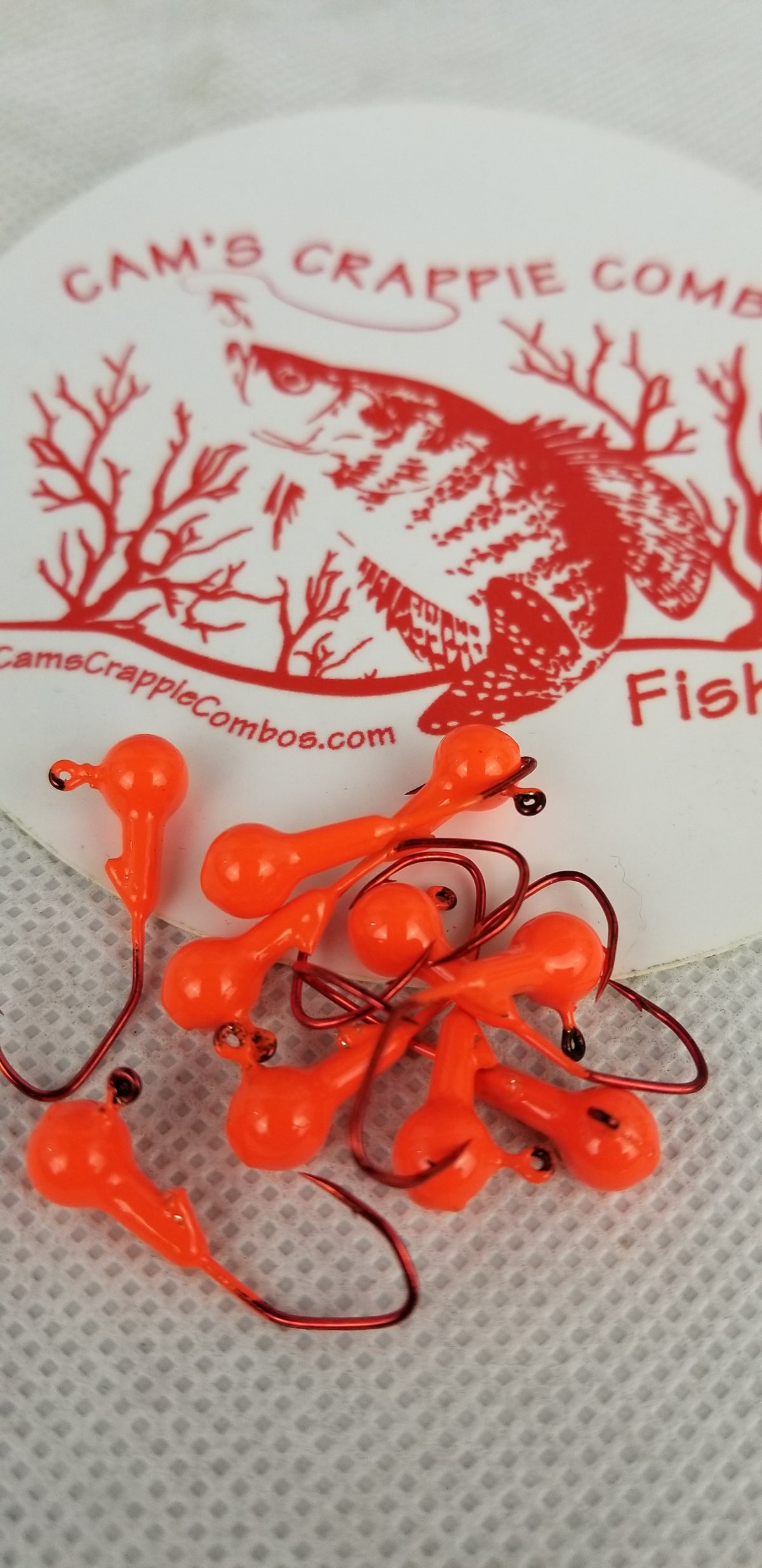 40 pk. 1/32 oz. Cam's "ORANGE" Painted jigs with Collar and #2 Red Chrome "NASTY BEND HOOK"