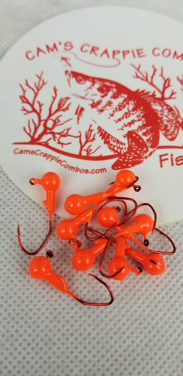 40 pk. 1/32 oz. Cam's "ORANGE" Painted jigs with Collar and #2 Red Chrome "NASTY BEND HOOK"