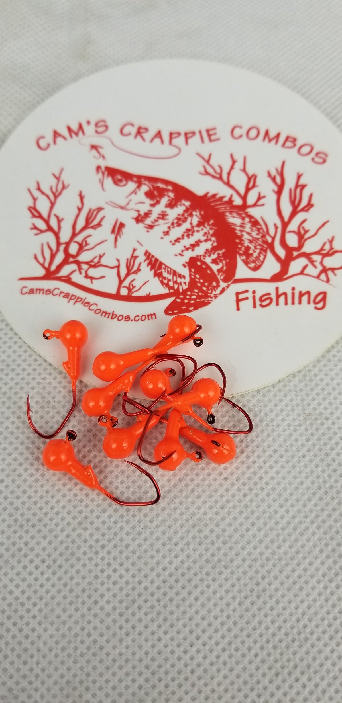 40 pk. 1/16 oz. Cam's "ORANGE" Painted jigs with Collar and #2 Red Chrome "NASTY BEND HOOK"