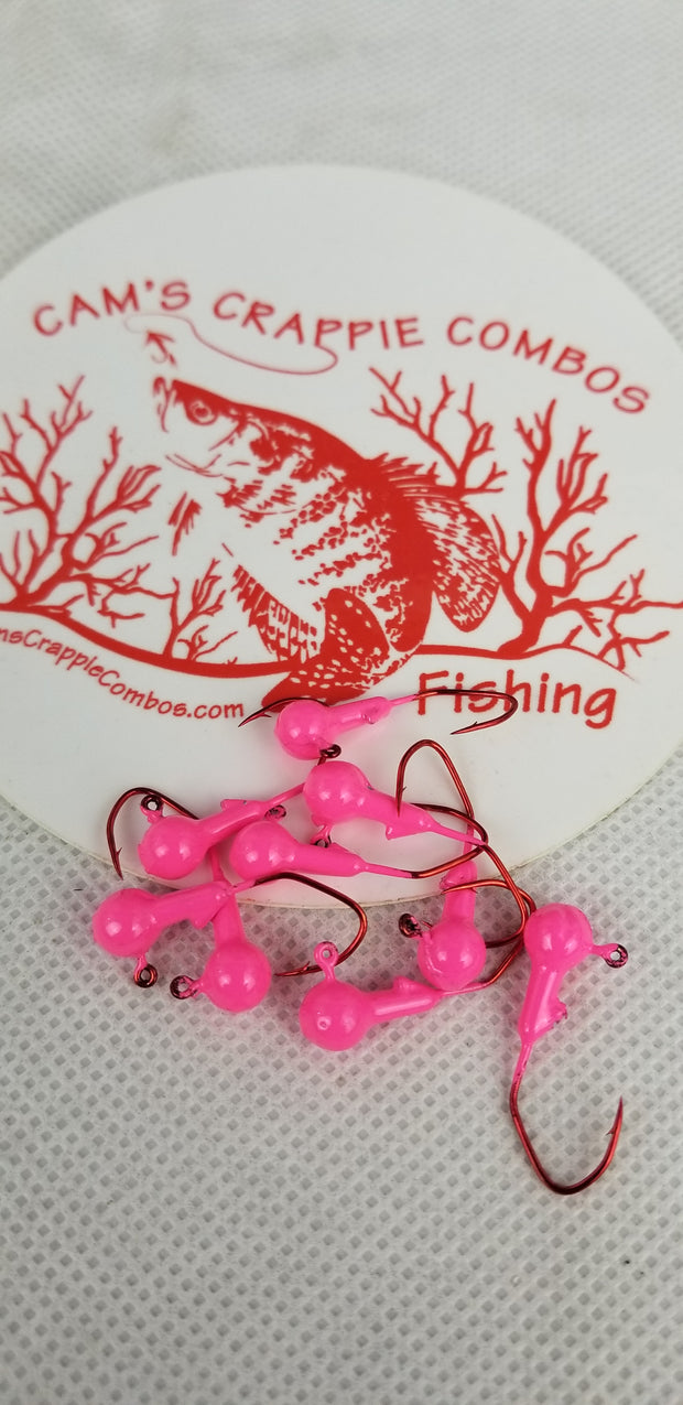 40 pk. 1/32 oz. Cam's "PINK" Painted jigs with Collar and #2 Red Chrome "NASTY BEND HOOK"