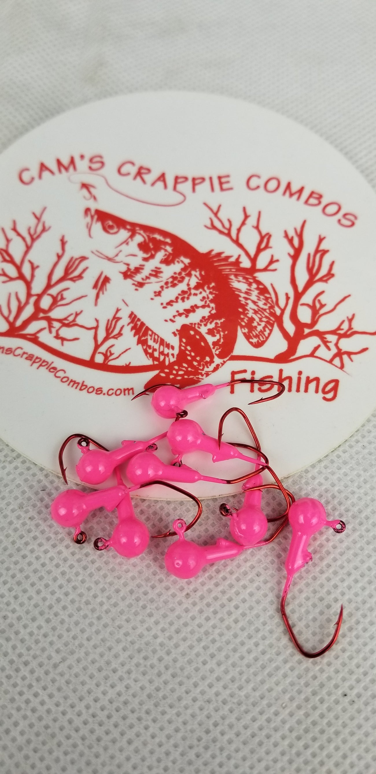 35 pk. 1/32 oz. Cam's "PINK" Painted jigs with Collar and #2 Red Chrome "NASTY BEND HOOK"