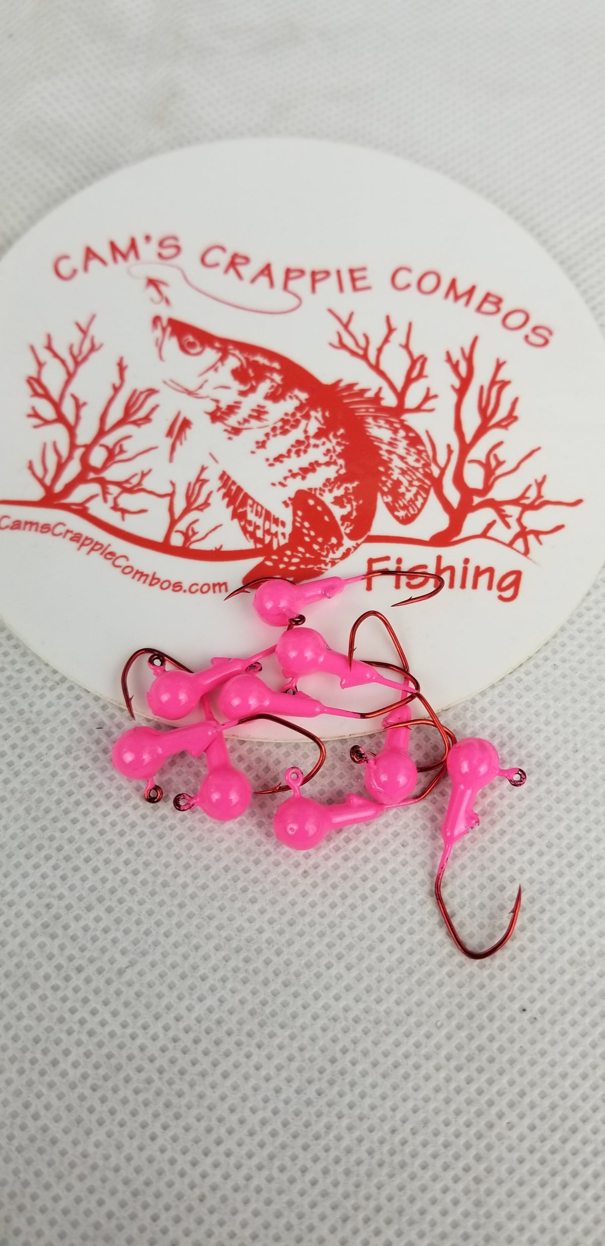 40 pk. 1/32 oz. Cam's "PINK" Painted jigs with Collar and #2 Red Chrome "NASTY BEND HOOK"