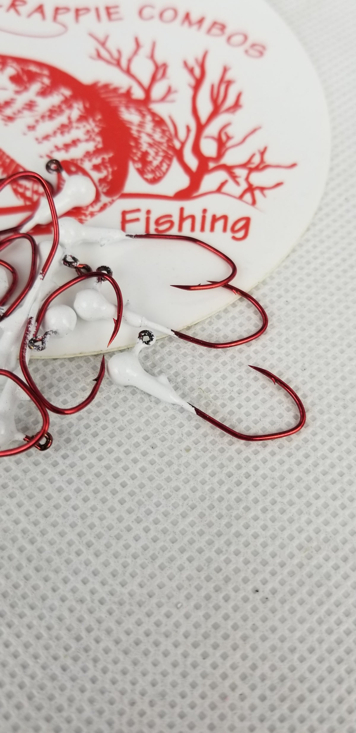 40 pk. 1/32 oz. Cam's "WHITE" Painted jigs with Collar and #2 Red Chrome "NASTY BEND HOOK"