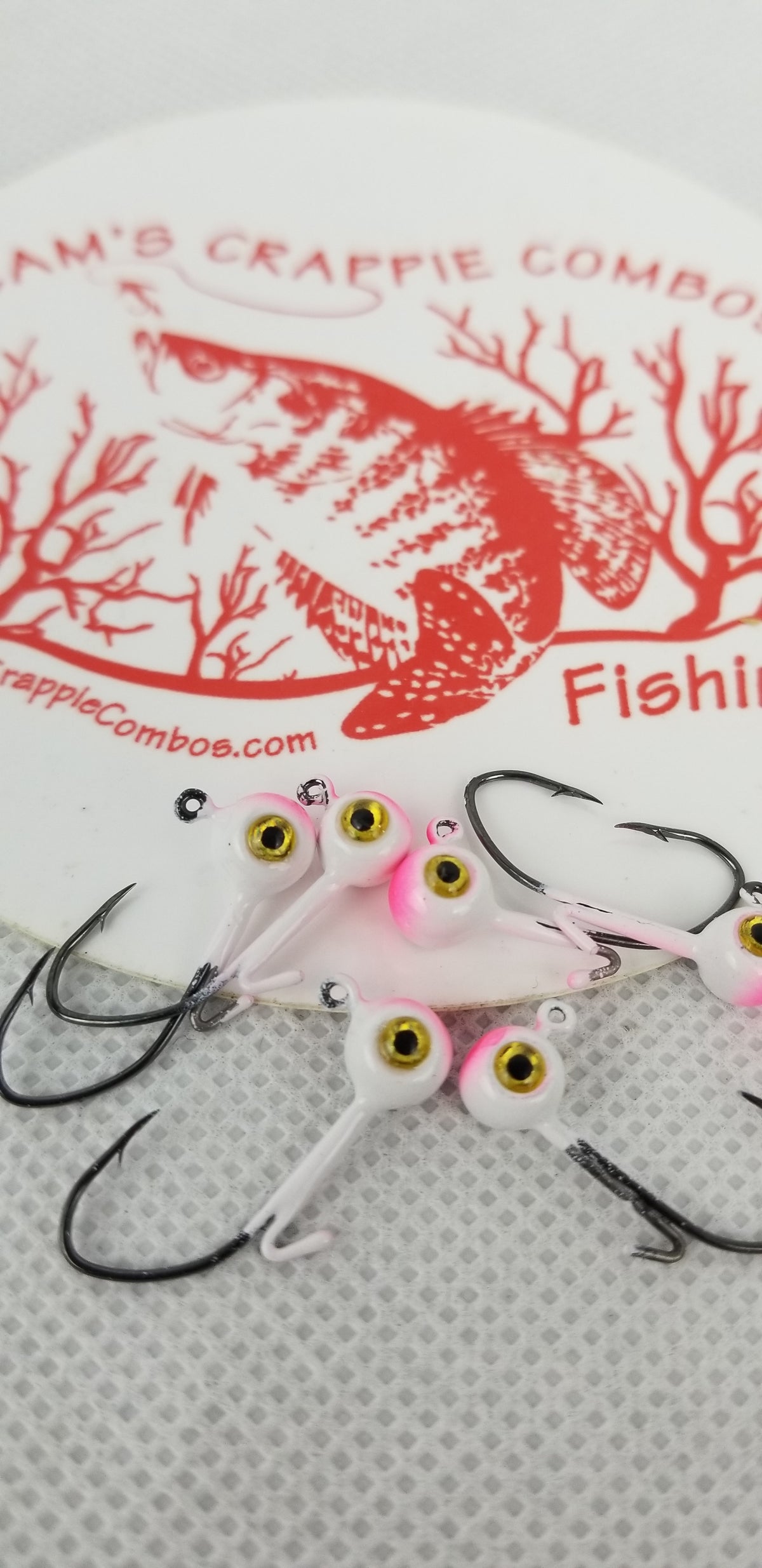 Cam's 20ct. Premium White & Pink (1/16 #4 Nasty Bend Hook) Holographic Life Like Double Paint Jig Head