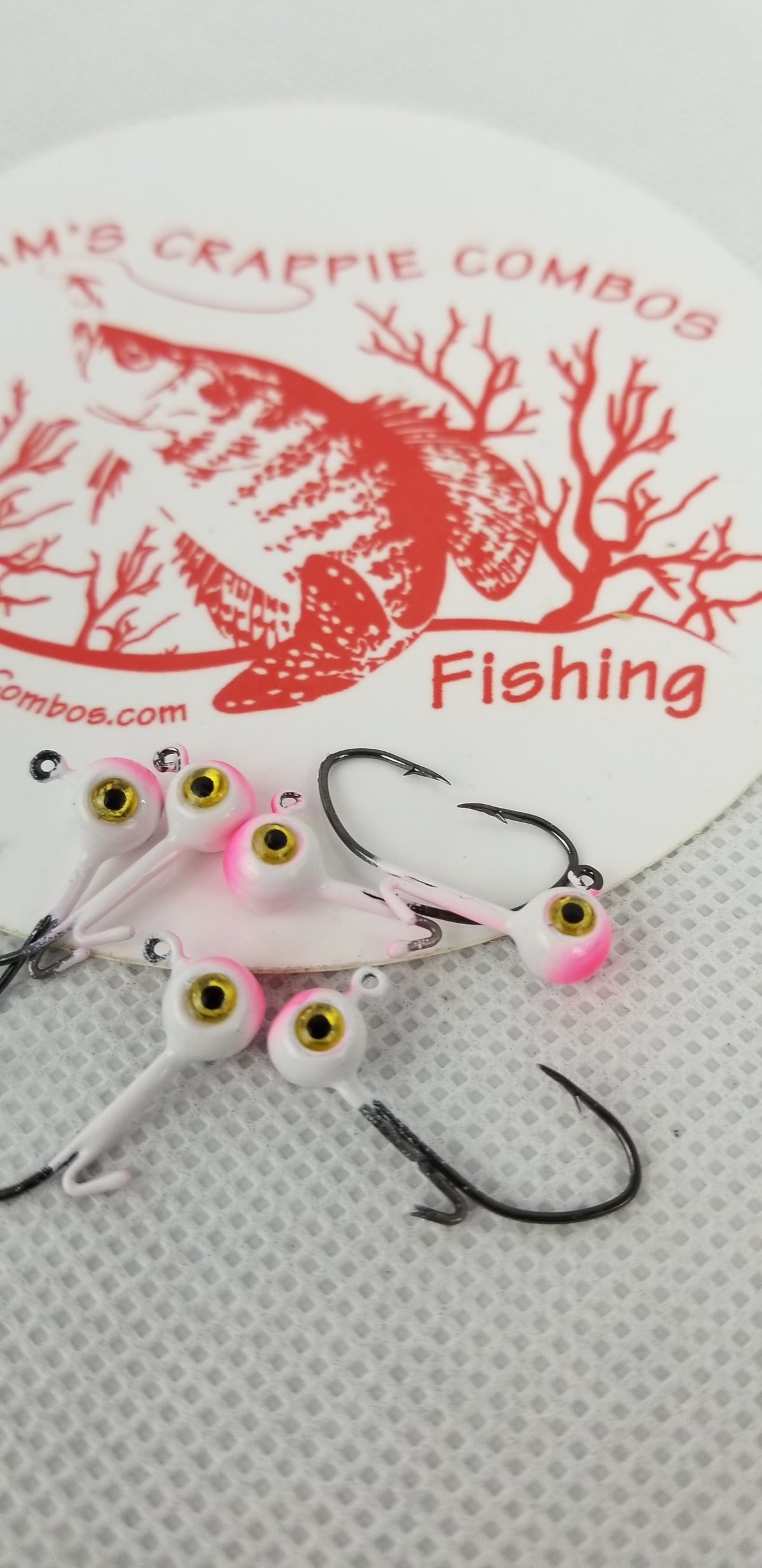 Cam's 20ct. Premium White & Pink (1/8 #2 Nasty Bend Hook) Holographic Life Like Double Paint Jig Head