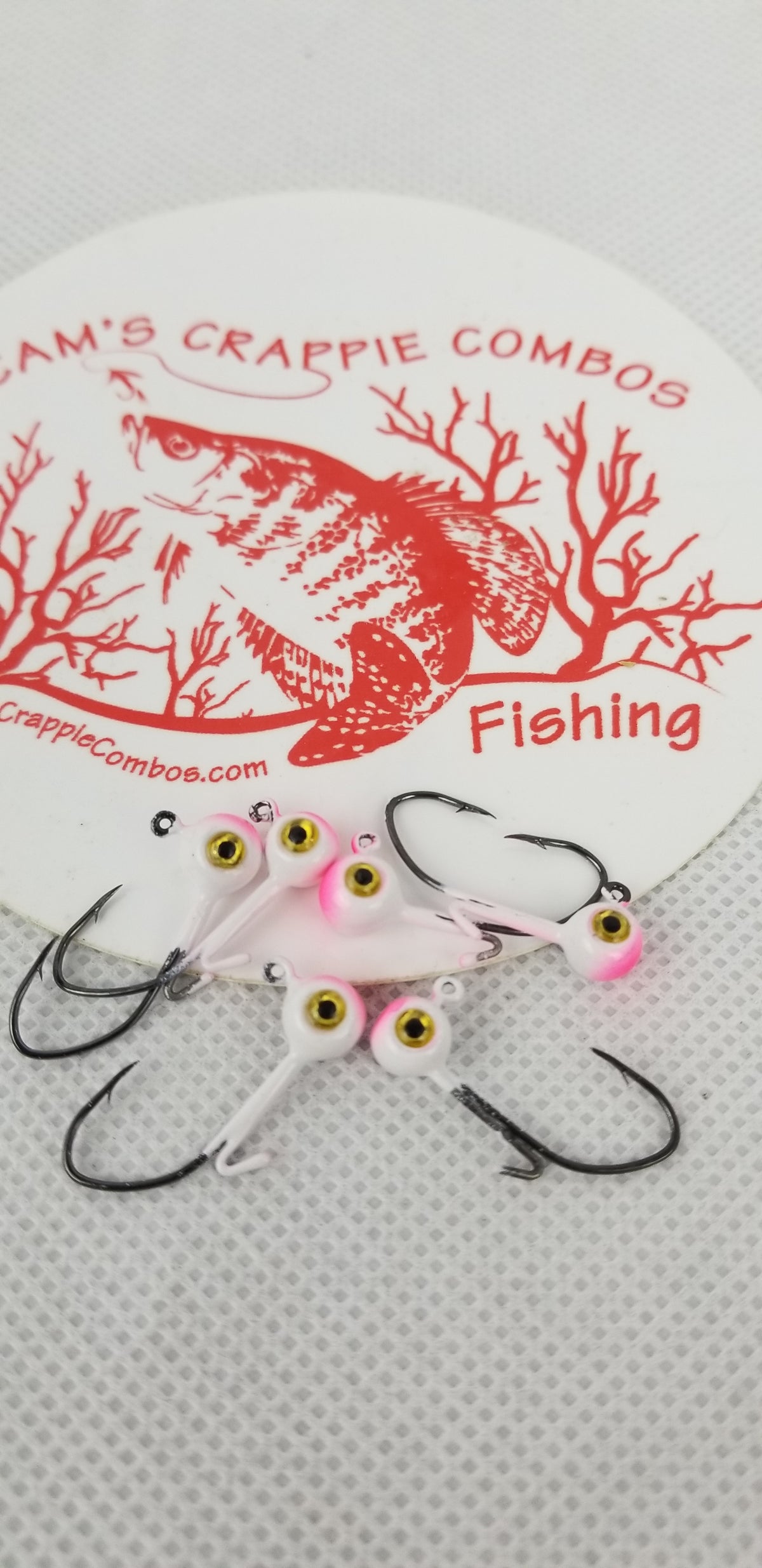 Cam's 20ct. Premium White & Pink (1/8 #2 Nasty Bend Hook) Holographic Life Like Double Paint Jig Head