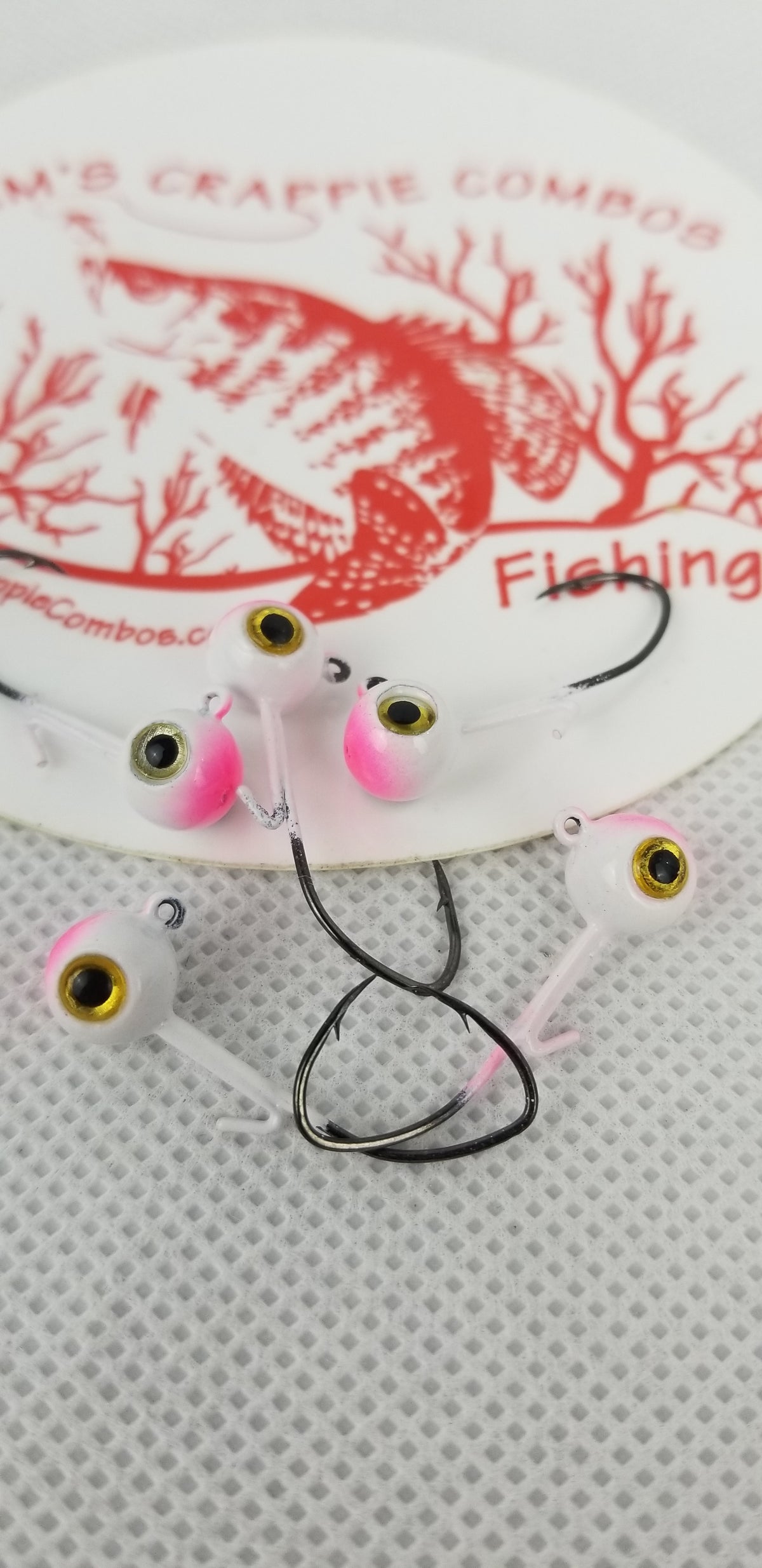 Cam's 20ct. Premium White & Pink (1/16 #4 Nasty Bend Hook) Holographic Life Like Double Paint Jig Head