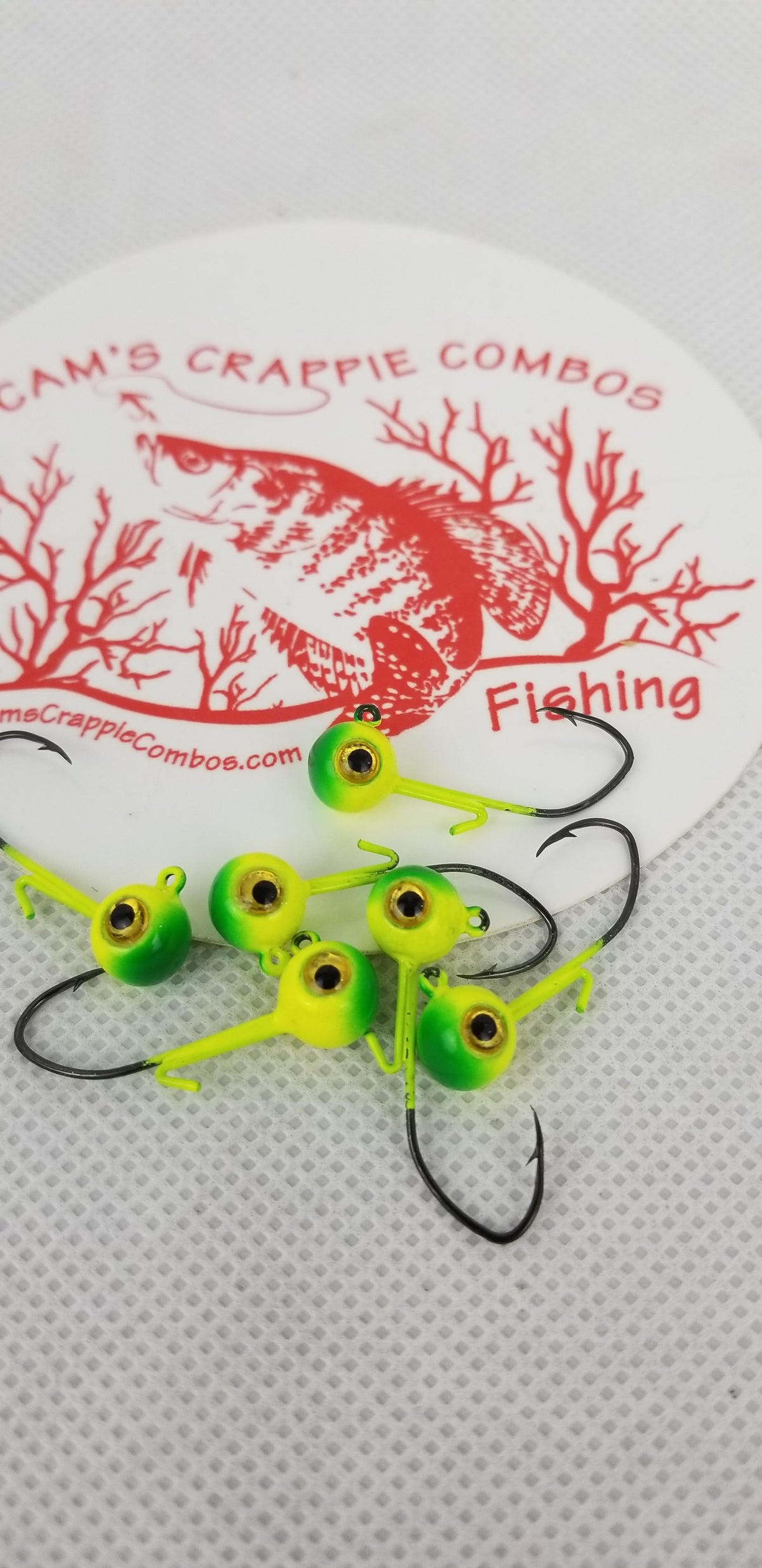 Cam's 20ct. Premium Honey Chartreuse (1/16 #4 Nasty Bend Hook) Holographic Life Like Double Paint Jig Head