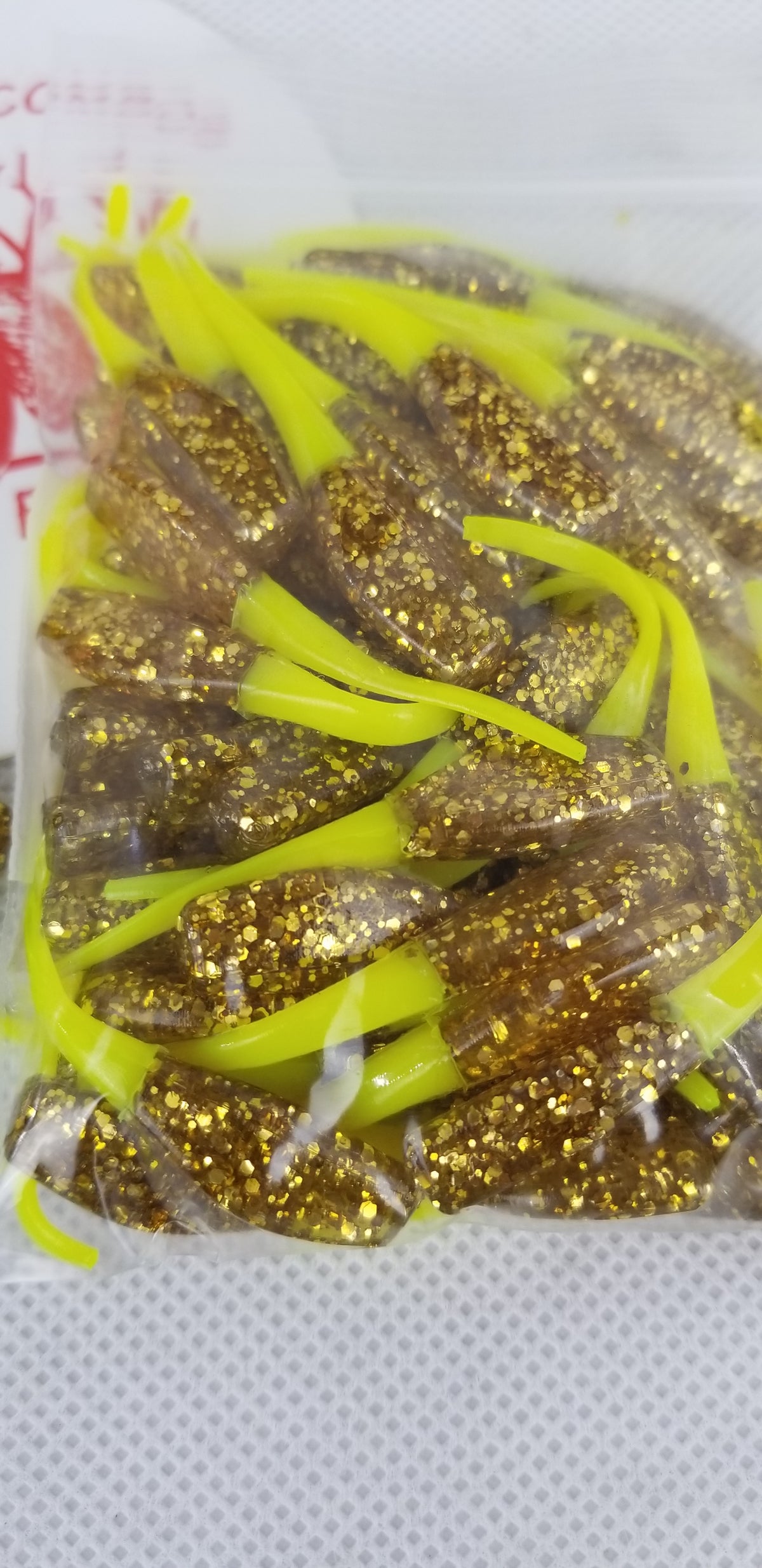 CAM'S 35pc 2"  "GOLDFINGER"  HOLOGRAM FLAKE STINGER SHAD JIG (EXCLUSIVE)