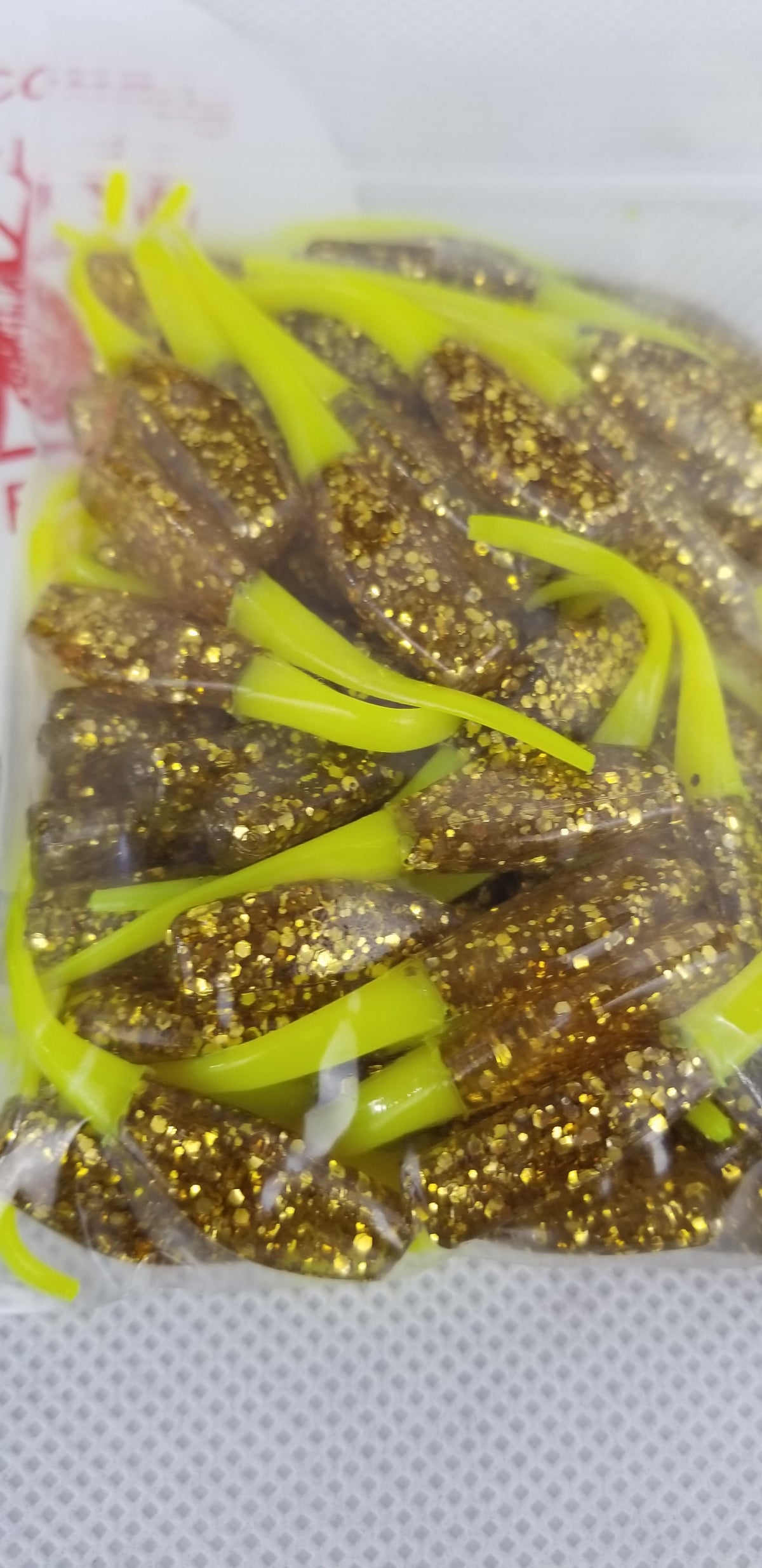 CAM'S 35pc 2"  "GOLDFINGER"  HOLOGRAM FLAKE STINGER SHAD JIG (EXCLUSIVE)