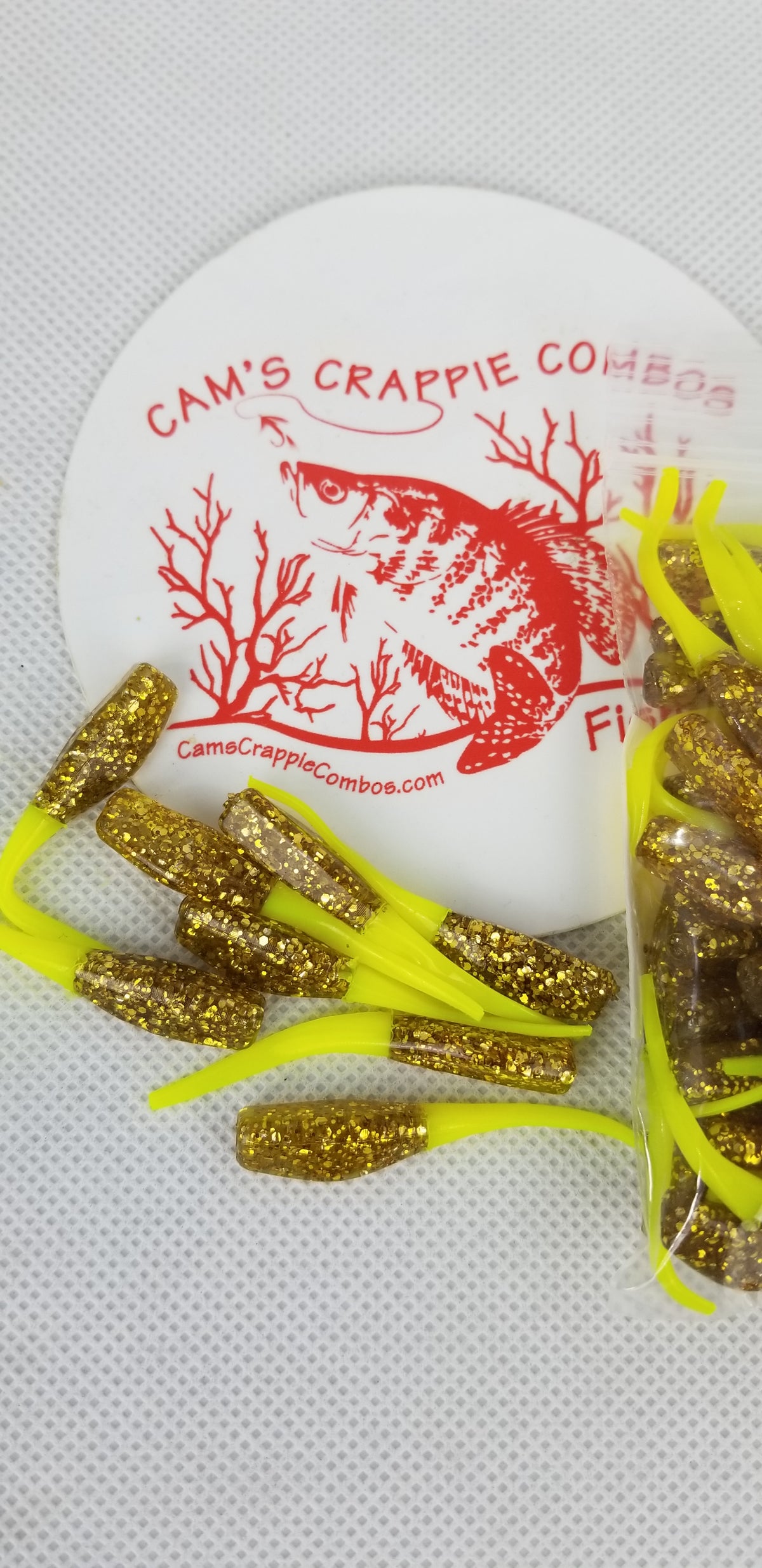 CAM'S 35pc 2"  "GOLDFINGER"  HOLOGRAM FLAKE STINGER SHAD JIG (EXCLUSIVE)