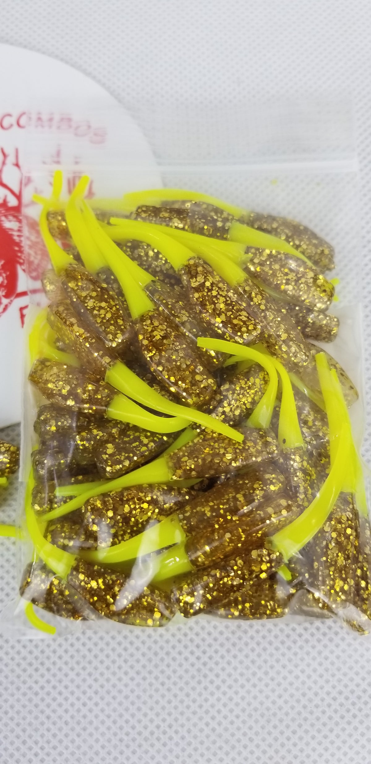 CAM'S 35pc 2"  "GOLDFINGER"  HOLOGRAM FLAKE STINGER SHAD JIG (EXCLUSIVE)