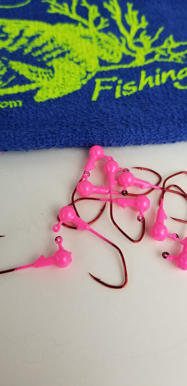 25ct.- 1/16oz. Painted Cam's DIESEL BUILT "Hot Pink" Head w/ 1/0 Deadly Red Hooks (Chemically Sharpened)