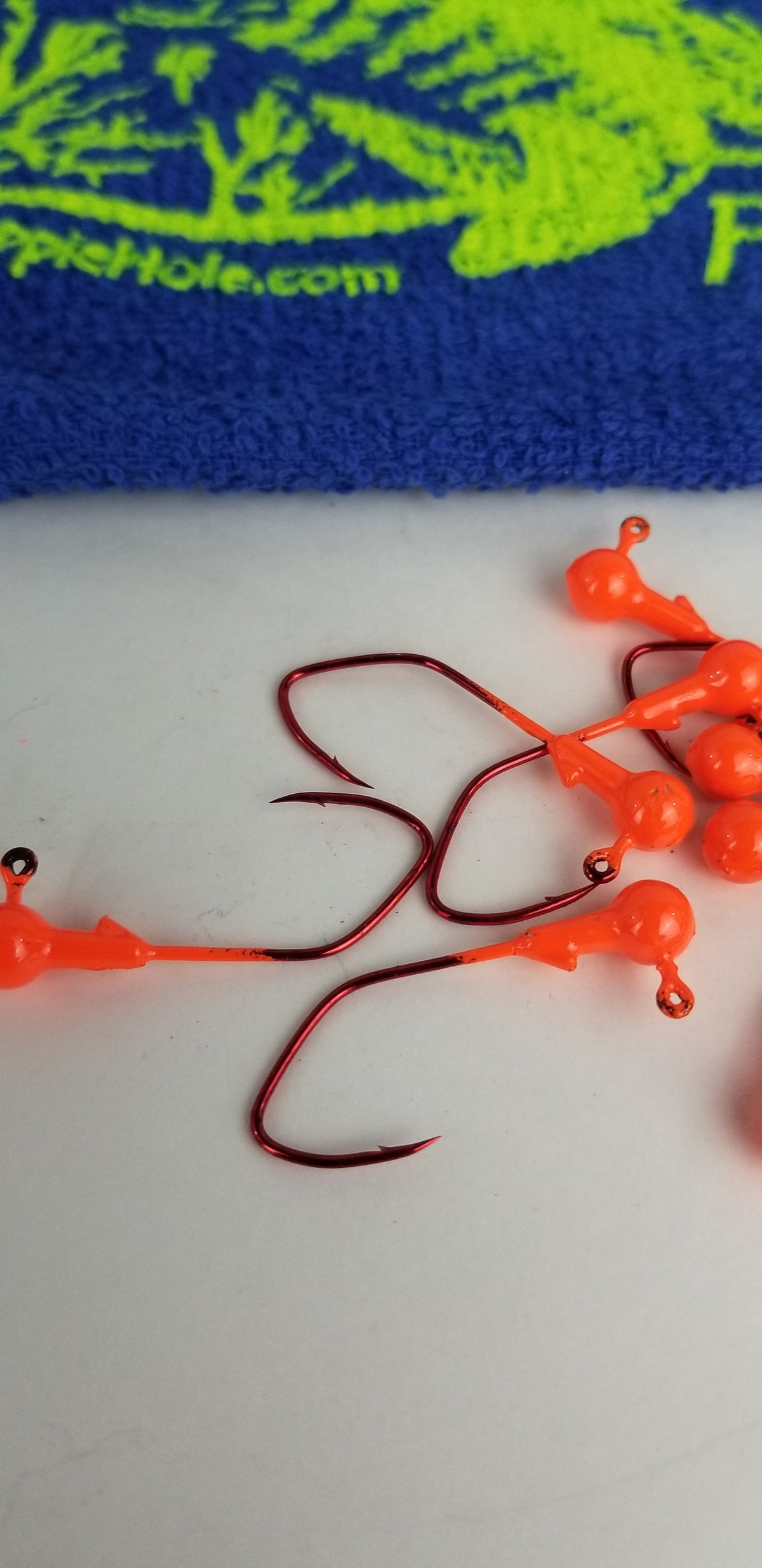 25ct.- 1/16oz. Painted Cam's DIESEL BUILT "Bright Orange" Head w/ 1/0 Deadly Red Hooks (Chemically Sharpened)