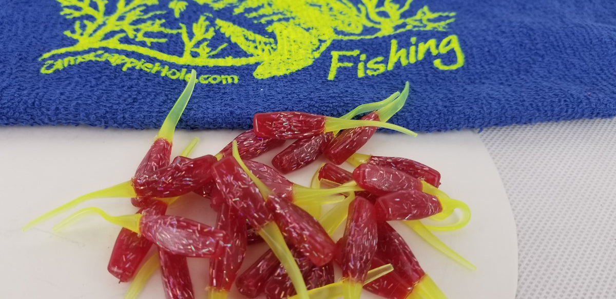 Cam's 2"(HOLOGRAM FLAKE) FIREBALL RED 35pc  Stinger Shad Crappie Soft Jigs  [A Cam's Exclusive]