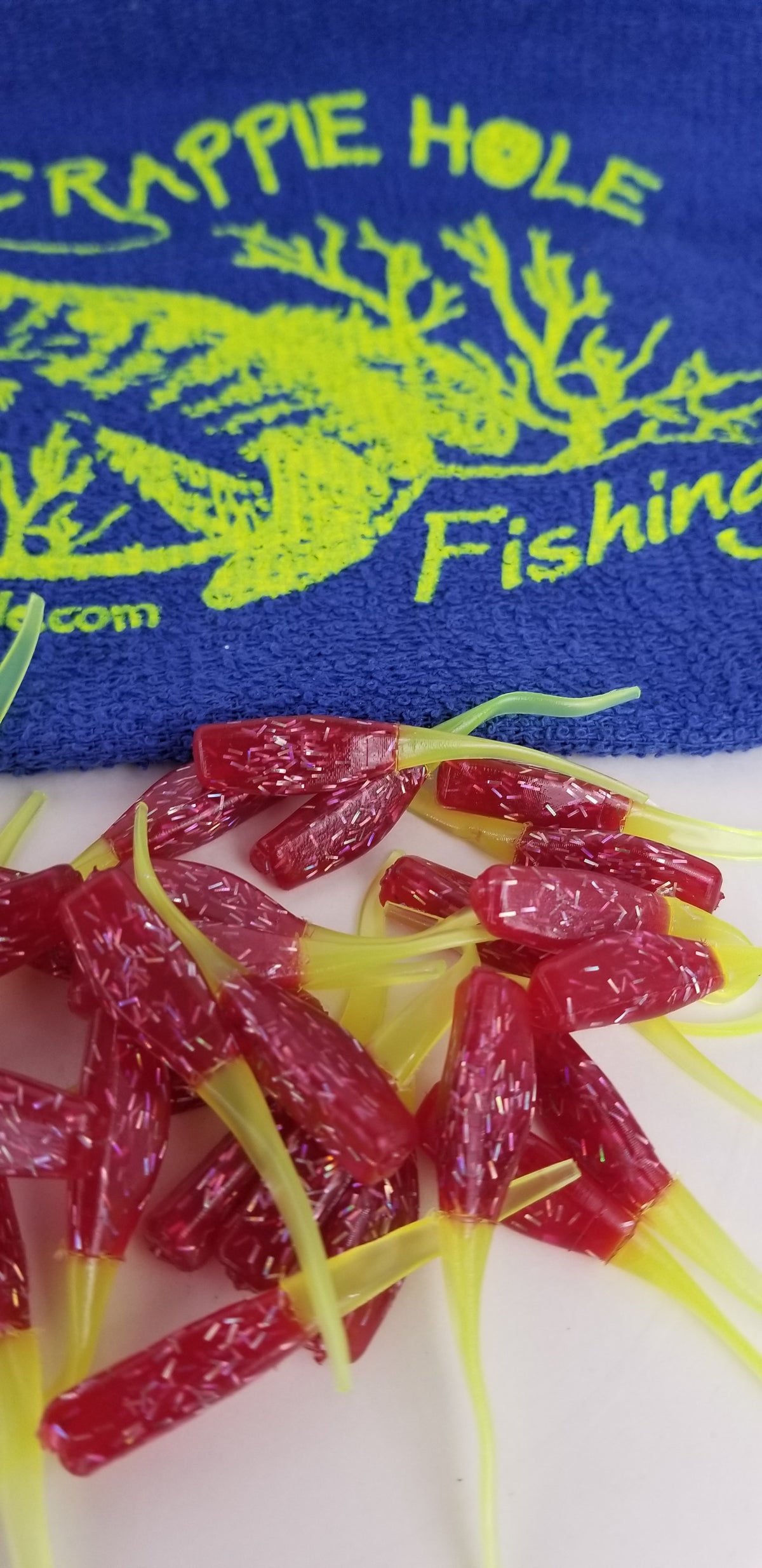 Cam's 2"(HOLOGRAM FLAKE) FIREBALL RED 100pc  Stinger Shad Crappie Soft Jigs  [A Cam's Exclusive]