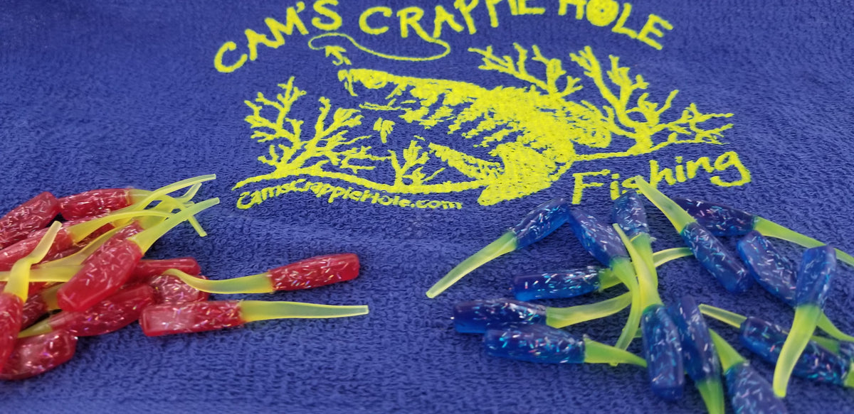 Cam's 2"(HOLOGRAM FLAKE) FIREBALL RED/ FIREBALL BLUE 100pc (SPLIT SET) Stinger Shad Crappie Soft Jigs  [A Cam's Exclusive]