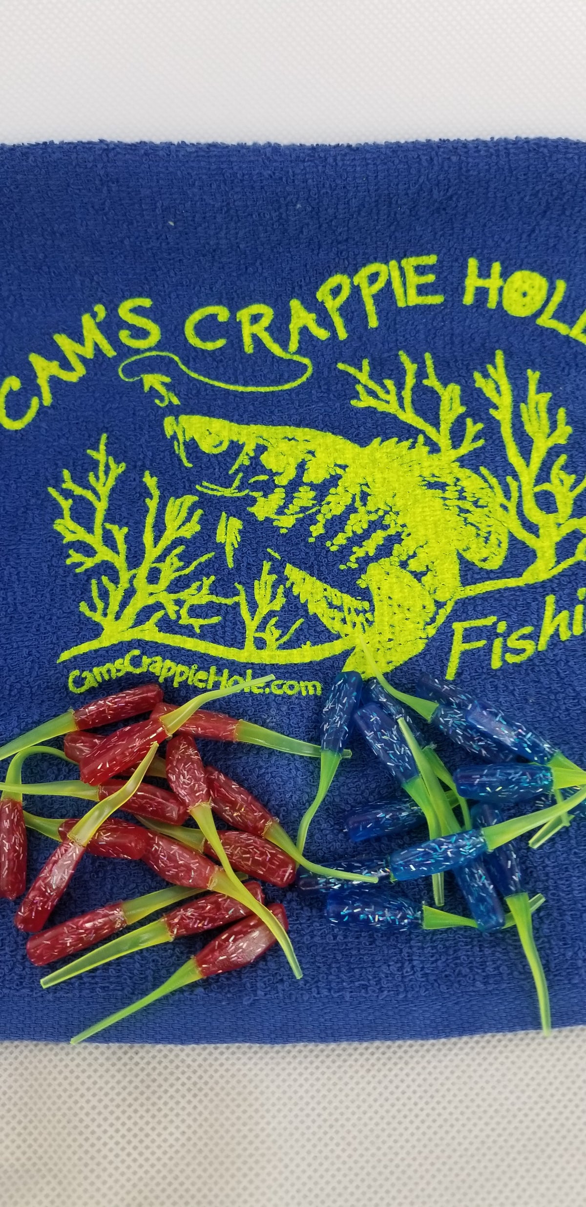 Cam's 2"(HOLOGRAM FLAKE) FIREBALL RED/ FIREBALL BLUE 100pc (SPLIT SET) Stinger Shad Crappie Soft Jigs  [A Cam's Exclusive]