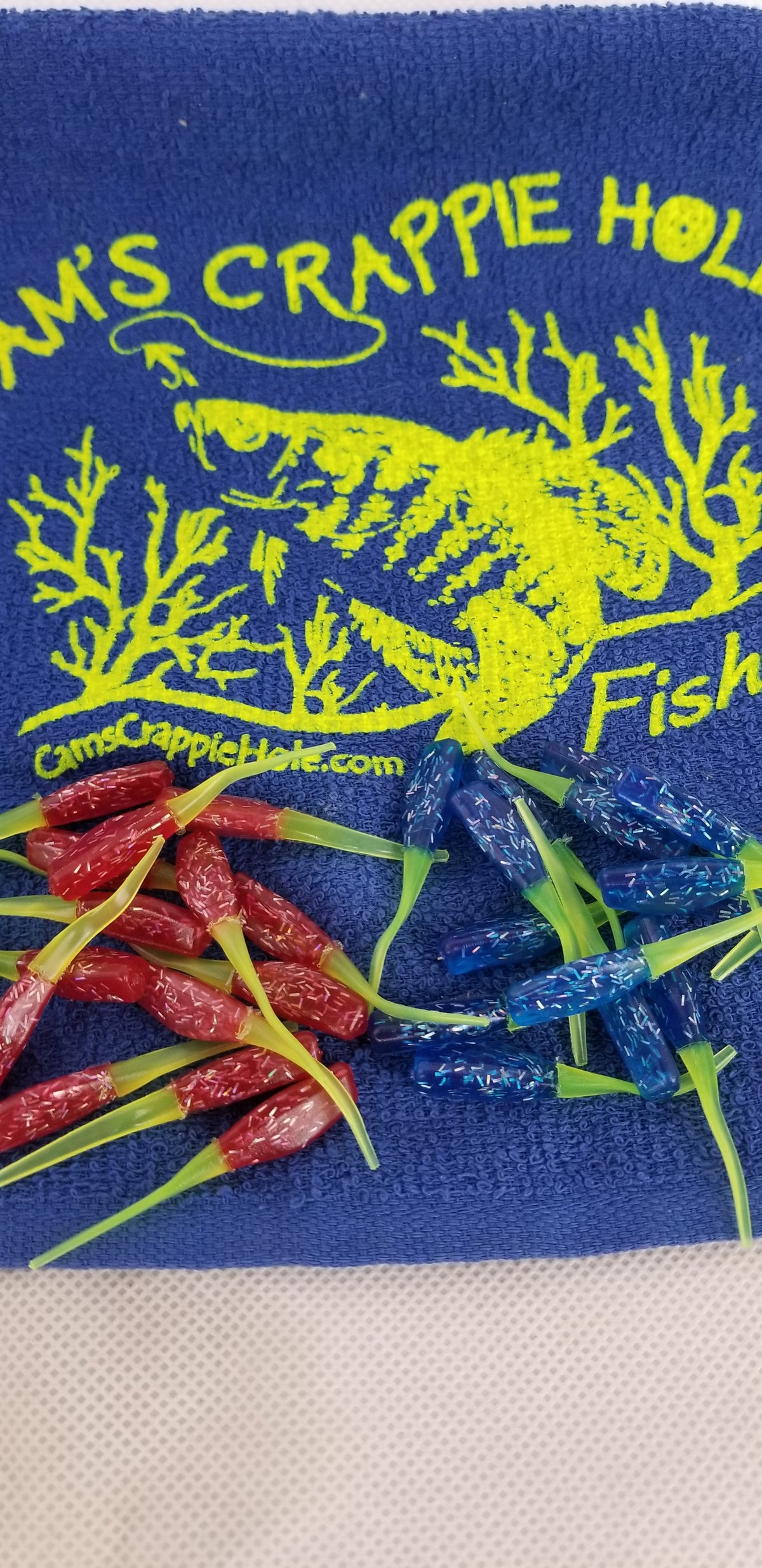 Cam's 2"(HOLOGRAM FLAKE) FIREBALL RED/ FIREBALL BLUE 100pc (SPLIT SET) Stinger Shad Crappie Soft Jigs  [A Cam's Exclusive]