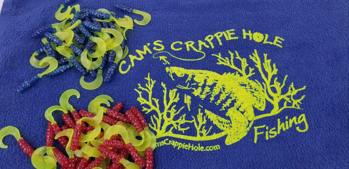 Cam's 2"(HOLOGRAM FLAKE) FIREBALL RED/FIREBALL BLUE 100pc (SPLIT SET) Curly Tail Crappie Soft Jigs [A Cam's Exclusive]