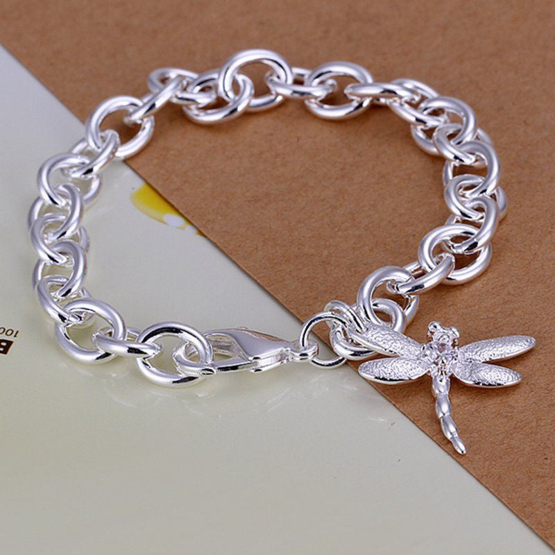 Sterling Solid Silver Jewelry Dragonfly Charm Bracelet For Women
