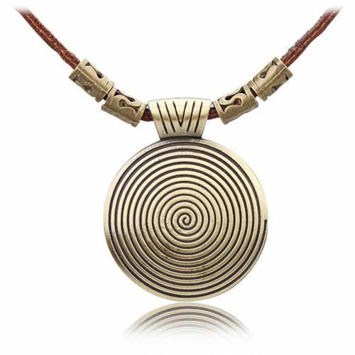 Men's - Women's Retro Alloy Disk Pendent Charm Leather Cord Necklace Jewelry