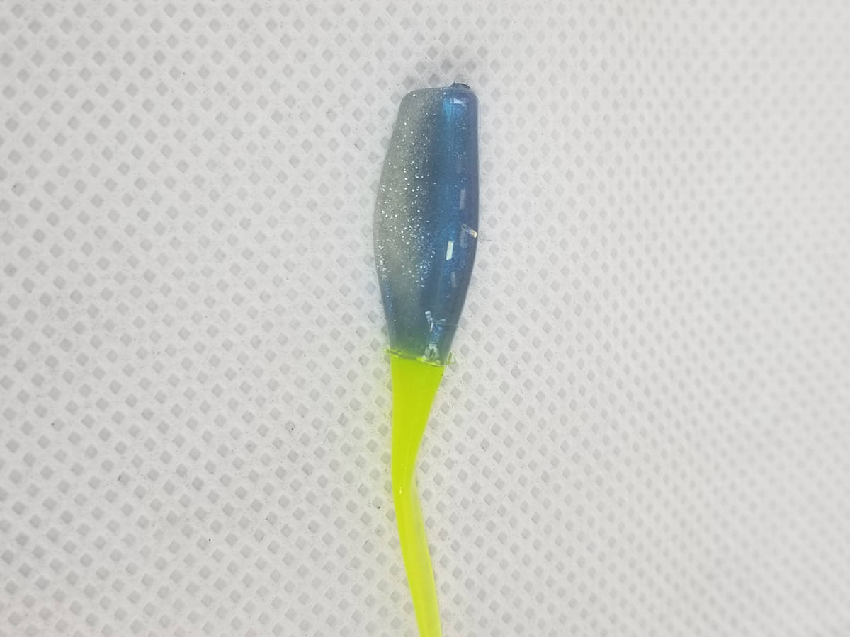 Cam's 2"(HOLOGRAM FLAKE)  Stinger Shad 40pc Spring Blue Ice & Chartreuse Tail Crappie Soft Jigs  [A Cam's Exclusive]