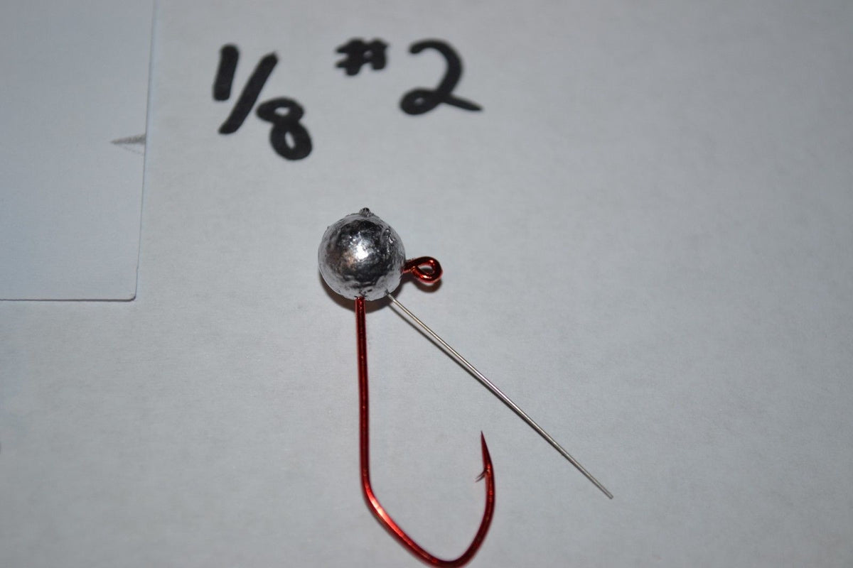 25 Cam's 1/8 Ball Head Weedless Crappie Jig Head #2 Red (Laser Sharp) Nasty Bend Hooks