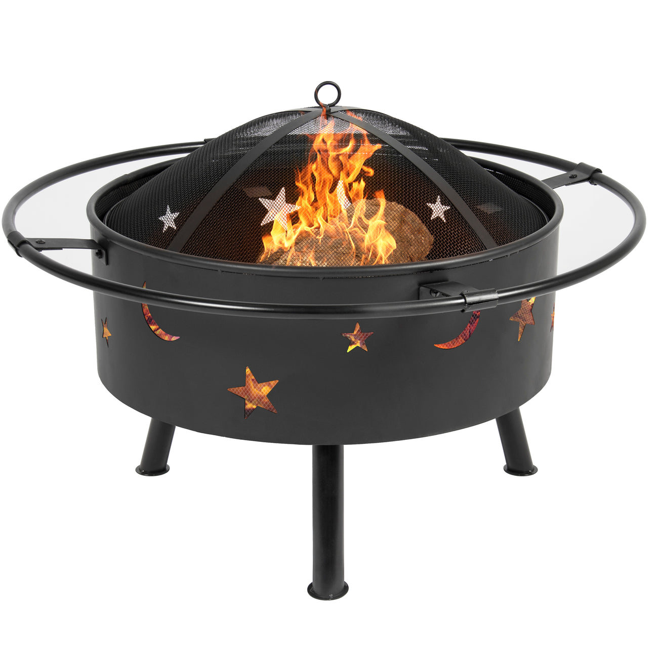Cams "Crappie Pit"Outdoor Fire Pit, Stars and Moon, Black