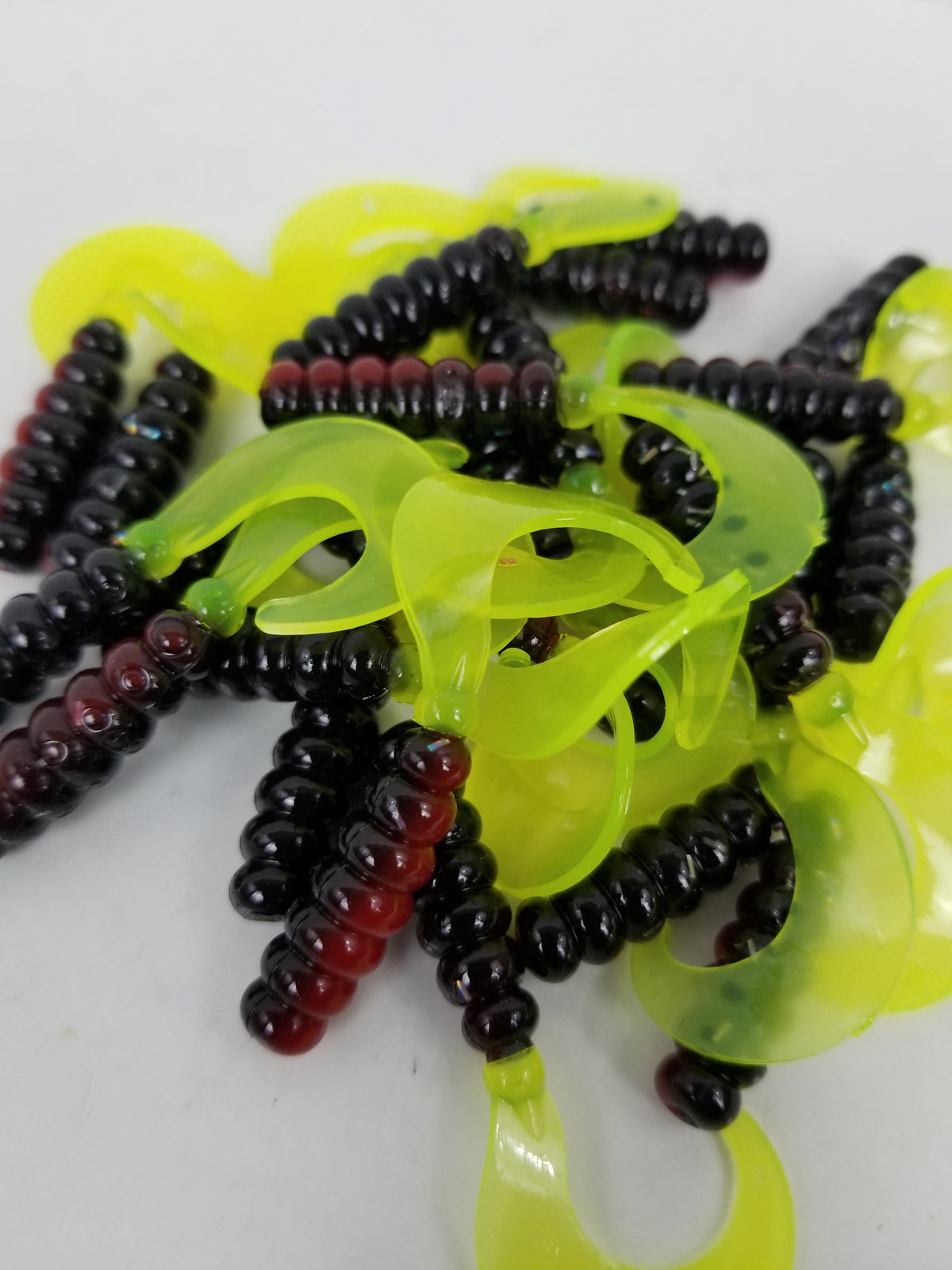 2023 Cam's 2"(HOLOGRAM FLAKE)  Curly Tail Grub 40pc Red Black & Chartreuse Curly Tail Crappie Soft Jigs  [A Cam's Exclusive]